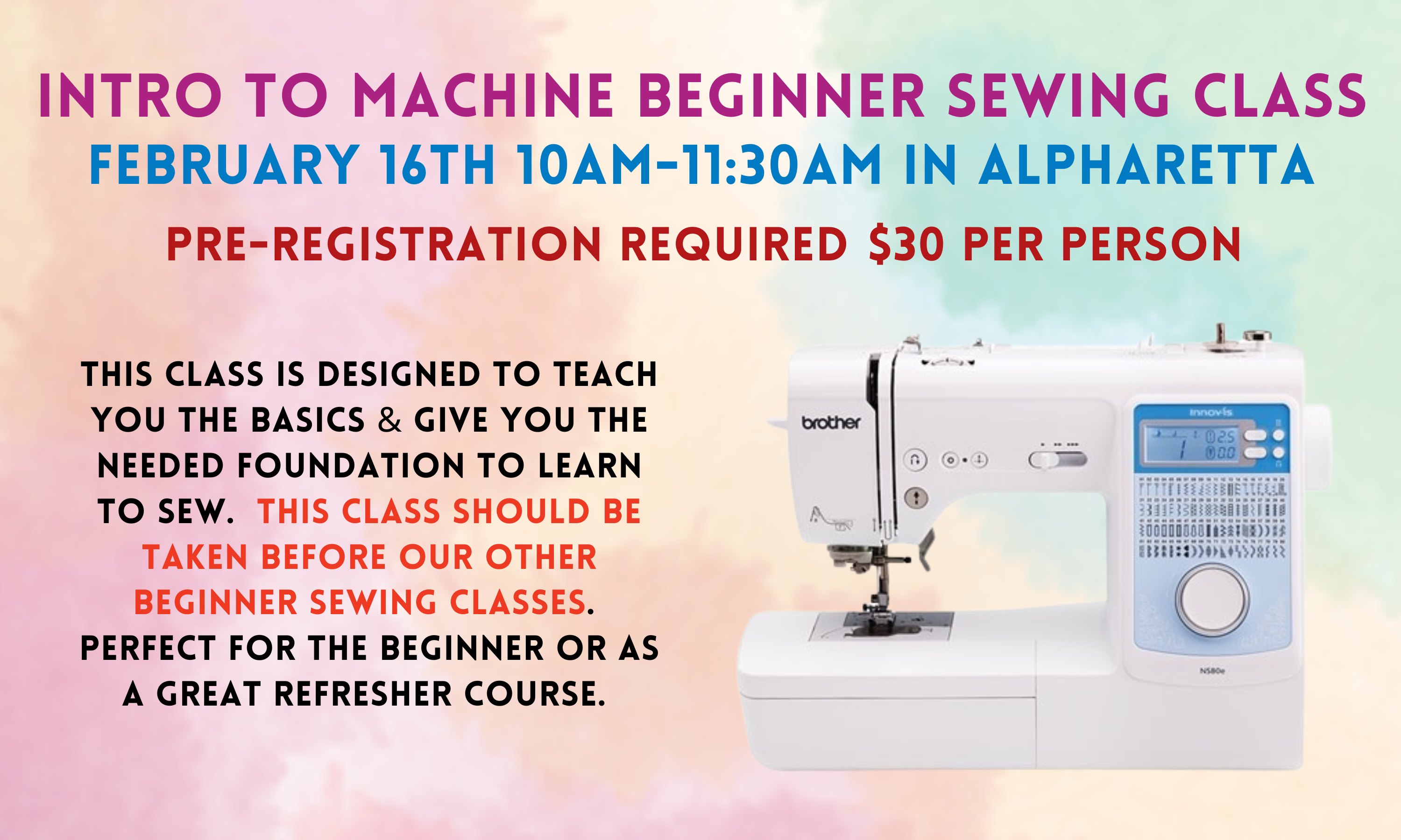 Intro to Machine Beginner Sewing Class Tickets 2/16