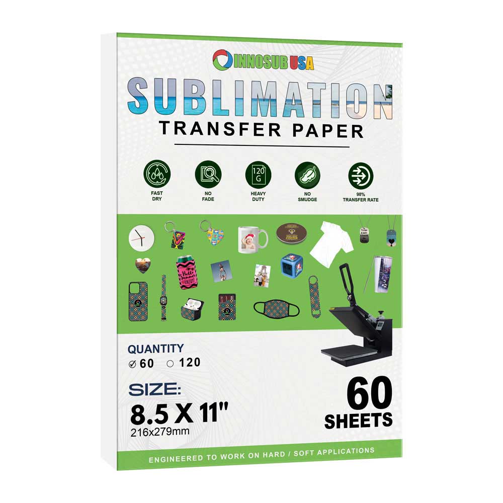 Sublimation Transfer Paper for InkJet Printers 8.5"X11", Pack of 60/120/480 Sheets by INNOSUB USA
