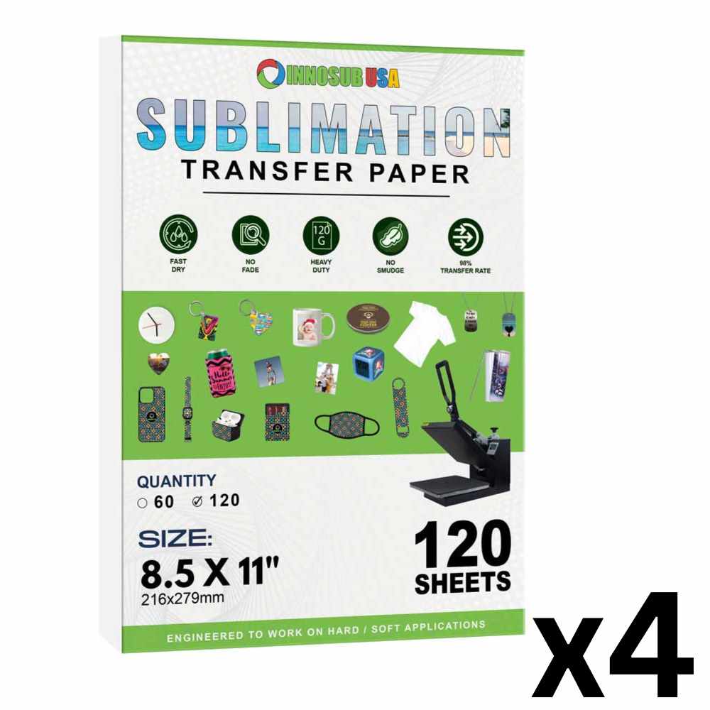 Sublimation Transfer Paper for InkJet Printers 8.5"X11", Pack of 60/120/480 Sheets by INNOSUB USA