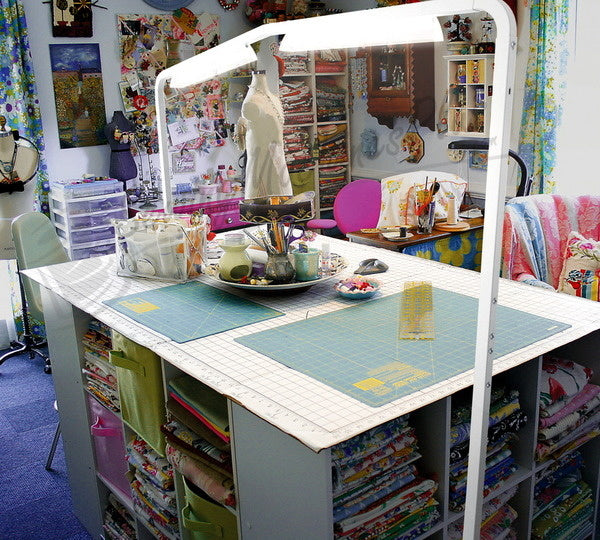 Luminess 2', 5', or 10'+ LED Floor Lamp Overhead Light Bar on Casters, On Off, Adj Height for Sewing Cabinets Tables, Quilting Frames, Work Stations