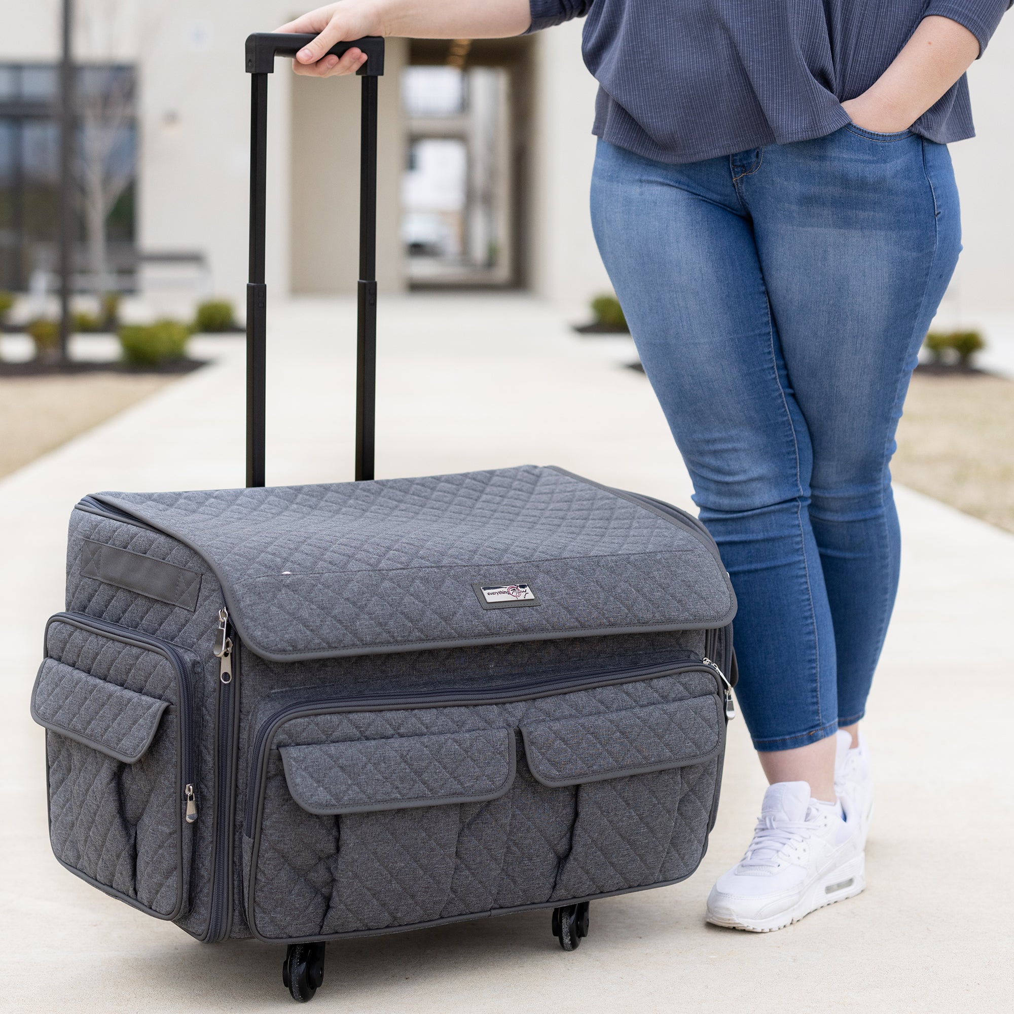 Everything Mary XXL 4 Wheel Collapsible Rolling Sewing Machine Storage Case, Heather Grey