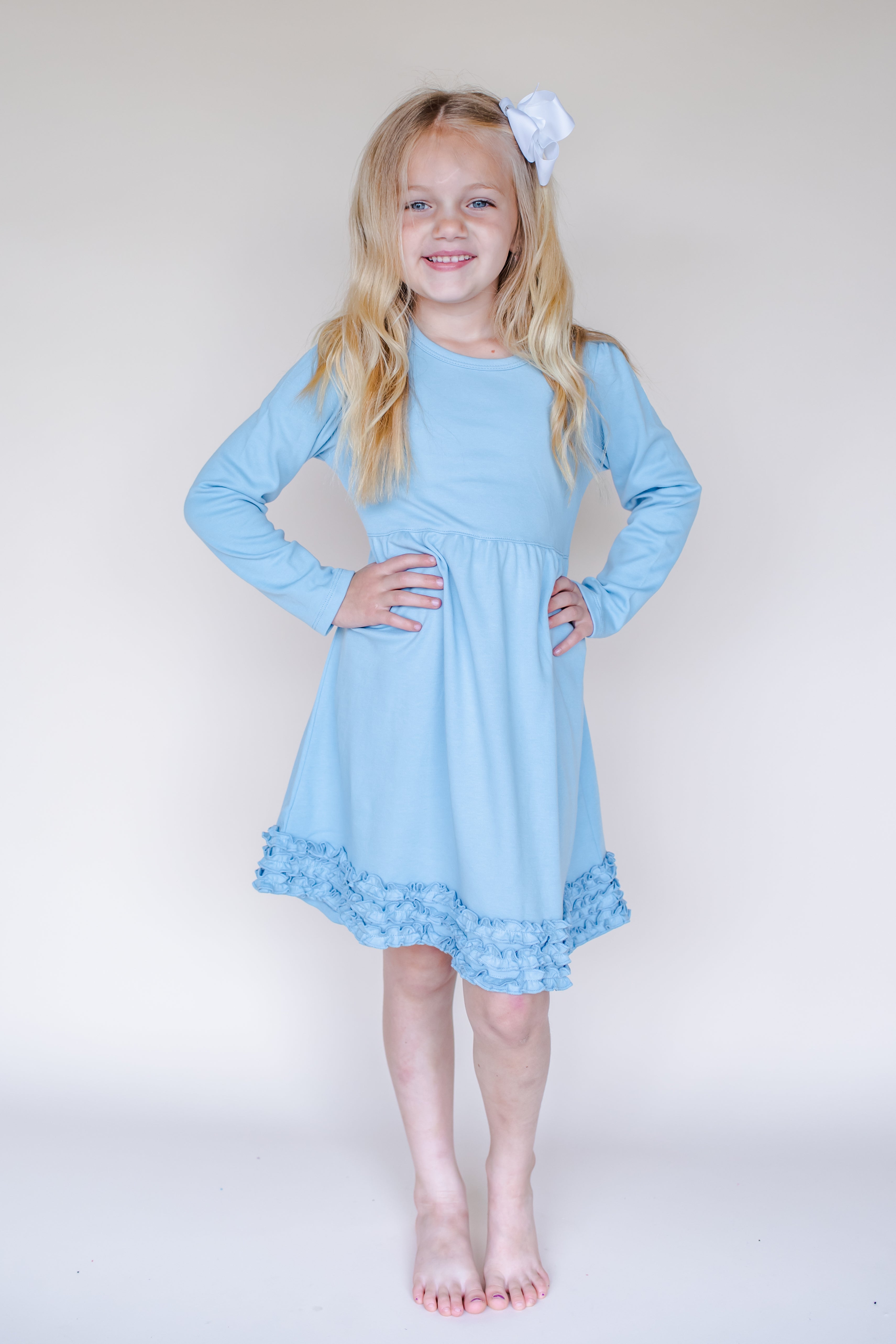 Girl's Long Sleeve Ruffle Empire Waist Dress (Youth)
