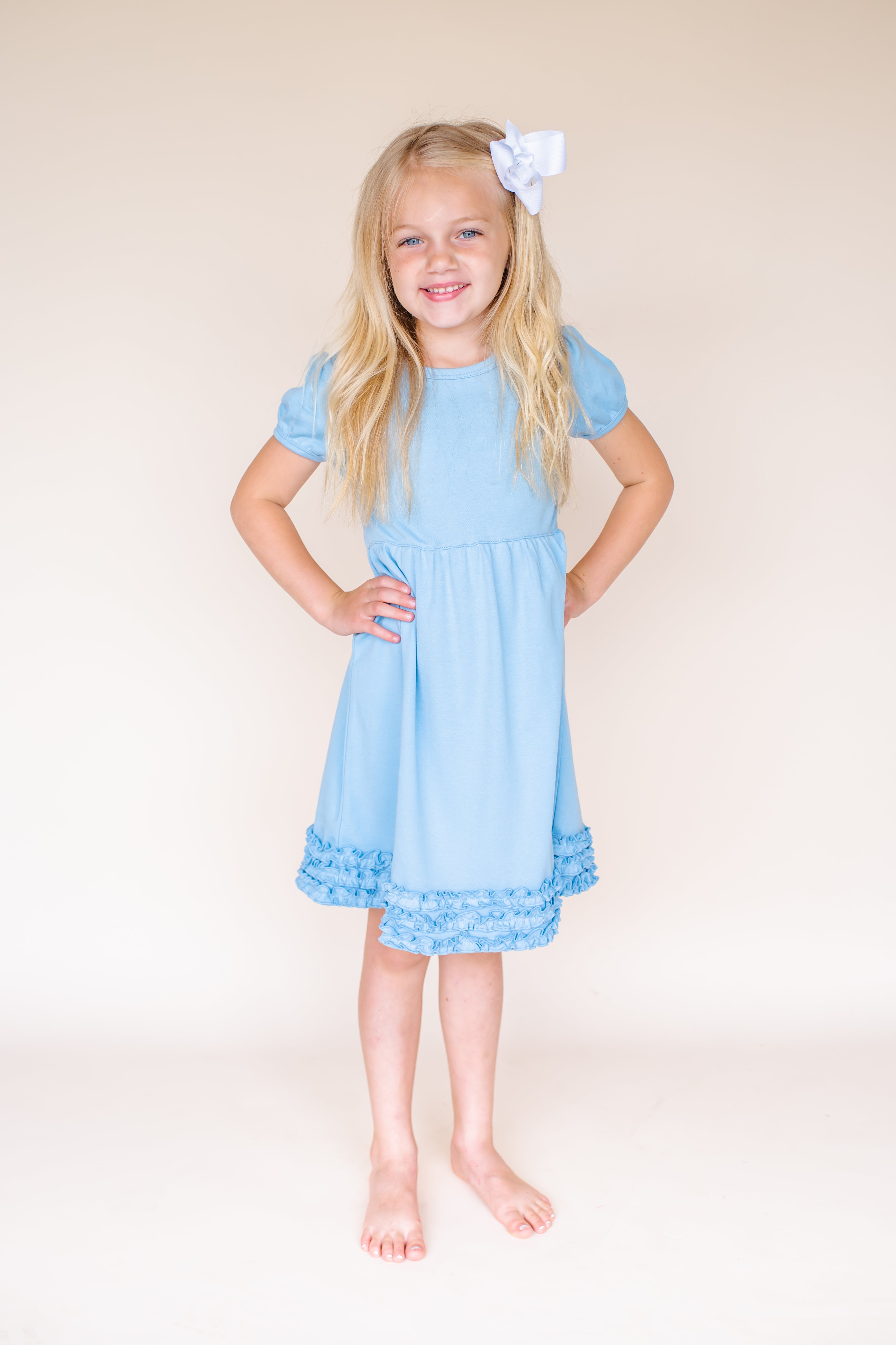Girl's Short Sleeve Ruffle Empire Waist Dress