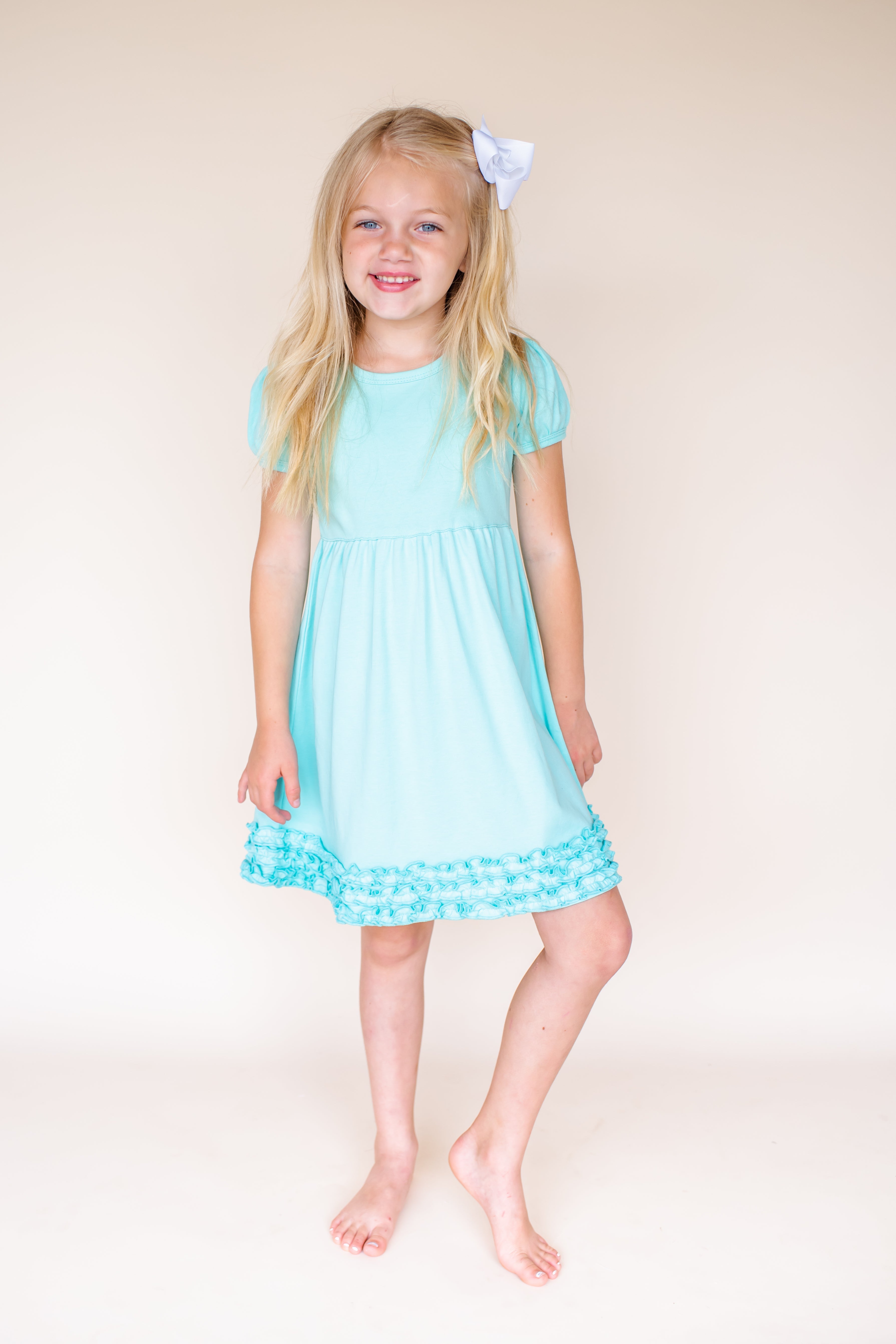 Girl's Short Sleeve Ruffle Empire Waist Dress