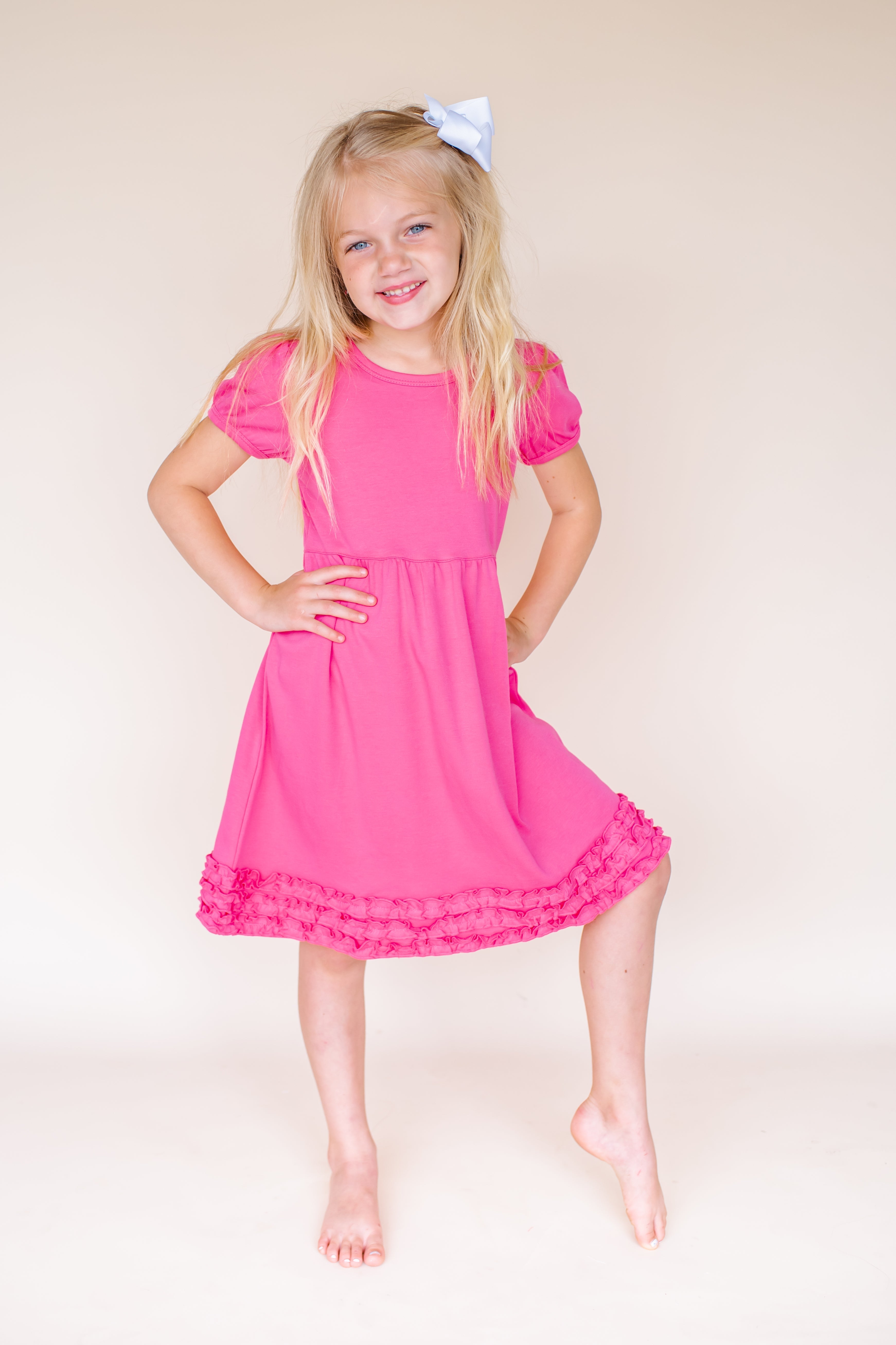 Girl's Short Sleeve Ruffle Empire Waist Dress