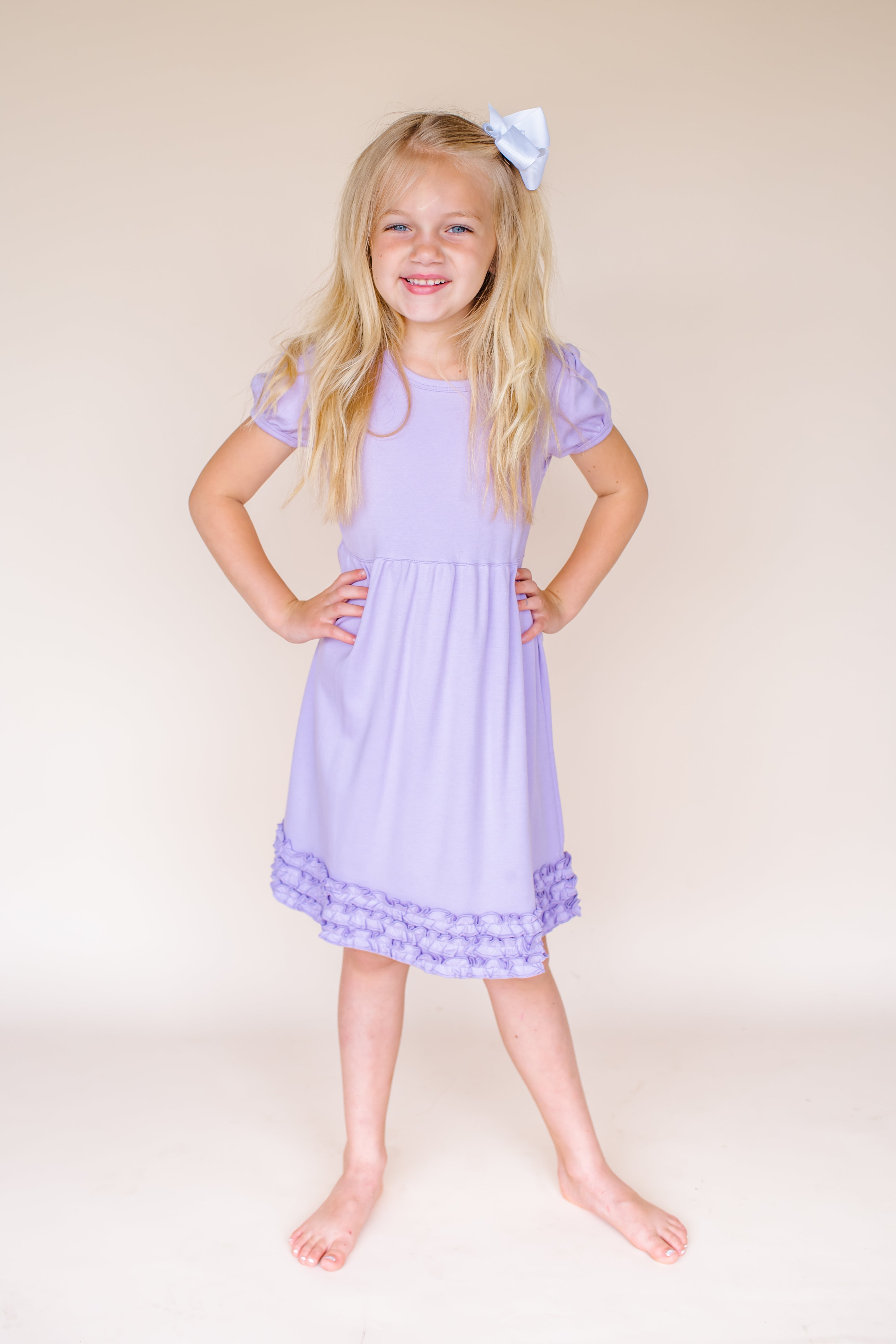 Girl's Short Sleeve Ruffle Empire Waist Dress