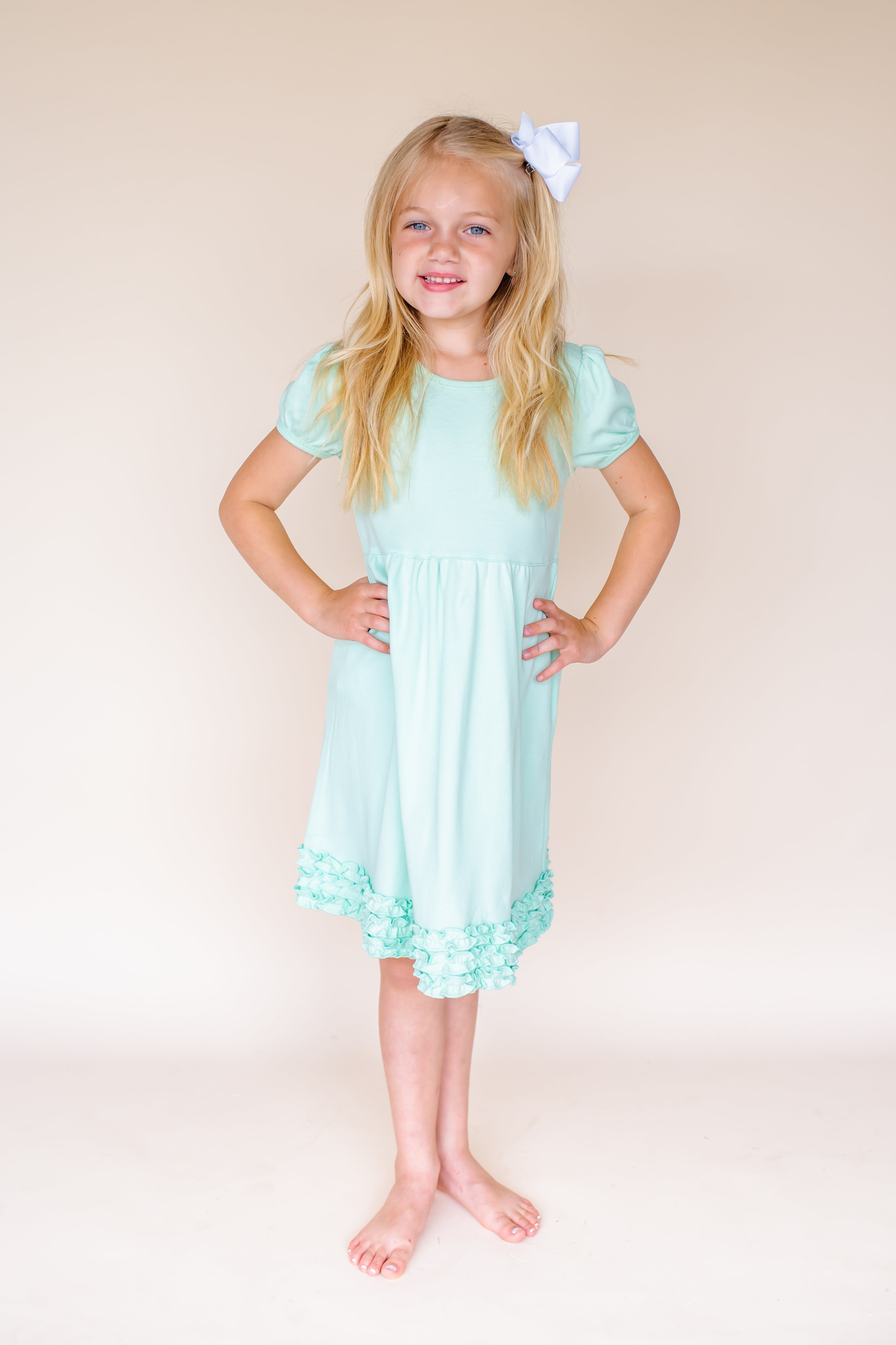 Girl's Short Sleeve Ruffle Empire Waist Dress