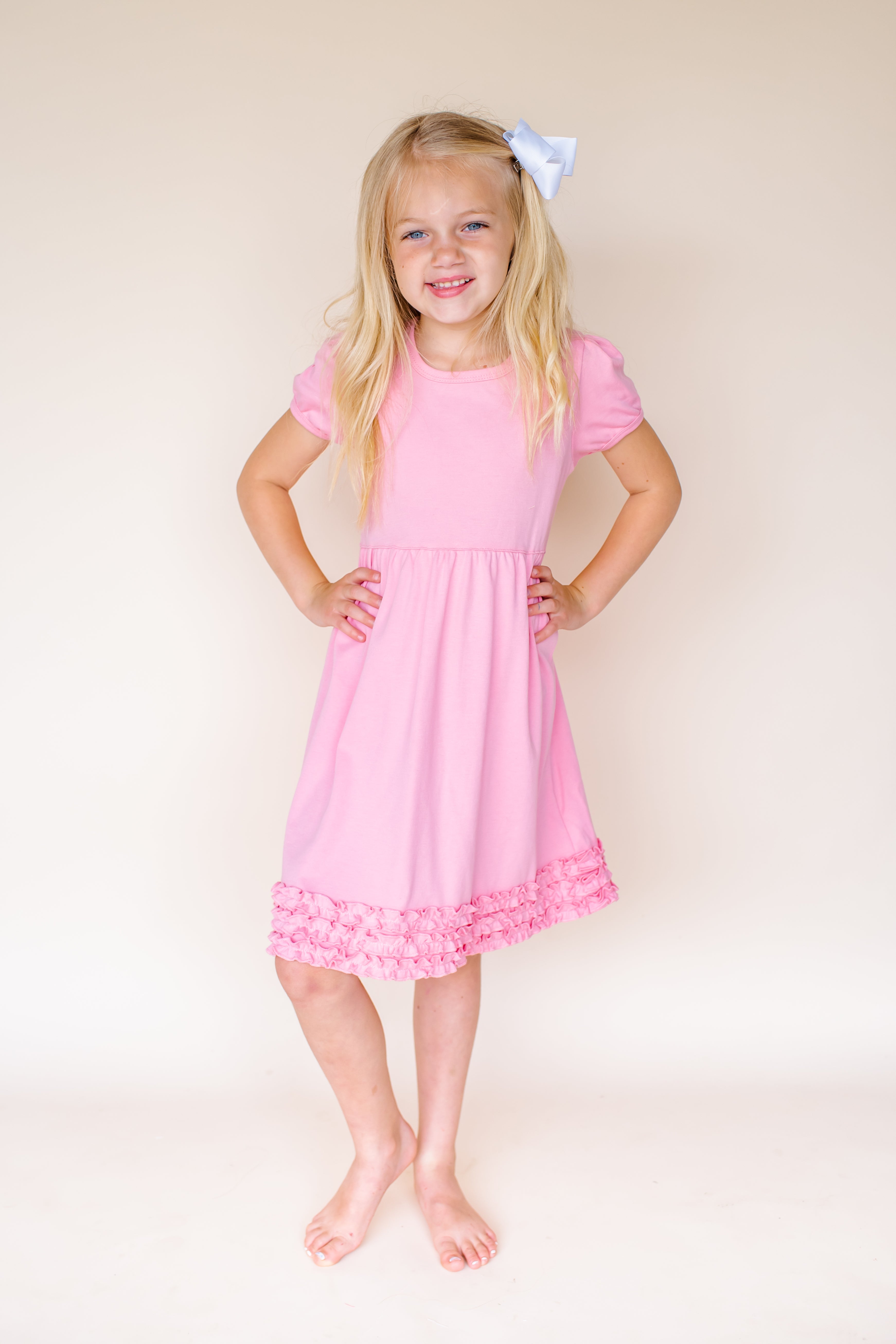 Girl's Short Sleeve Ruffle Empire Waist Dress