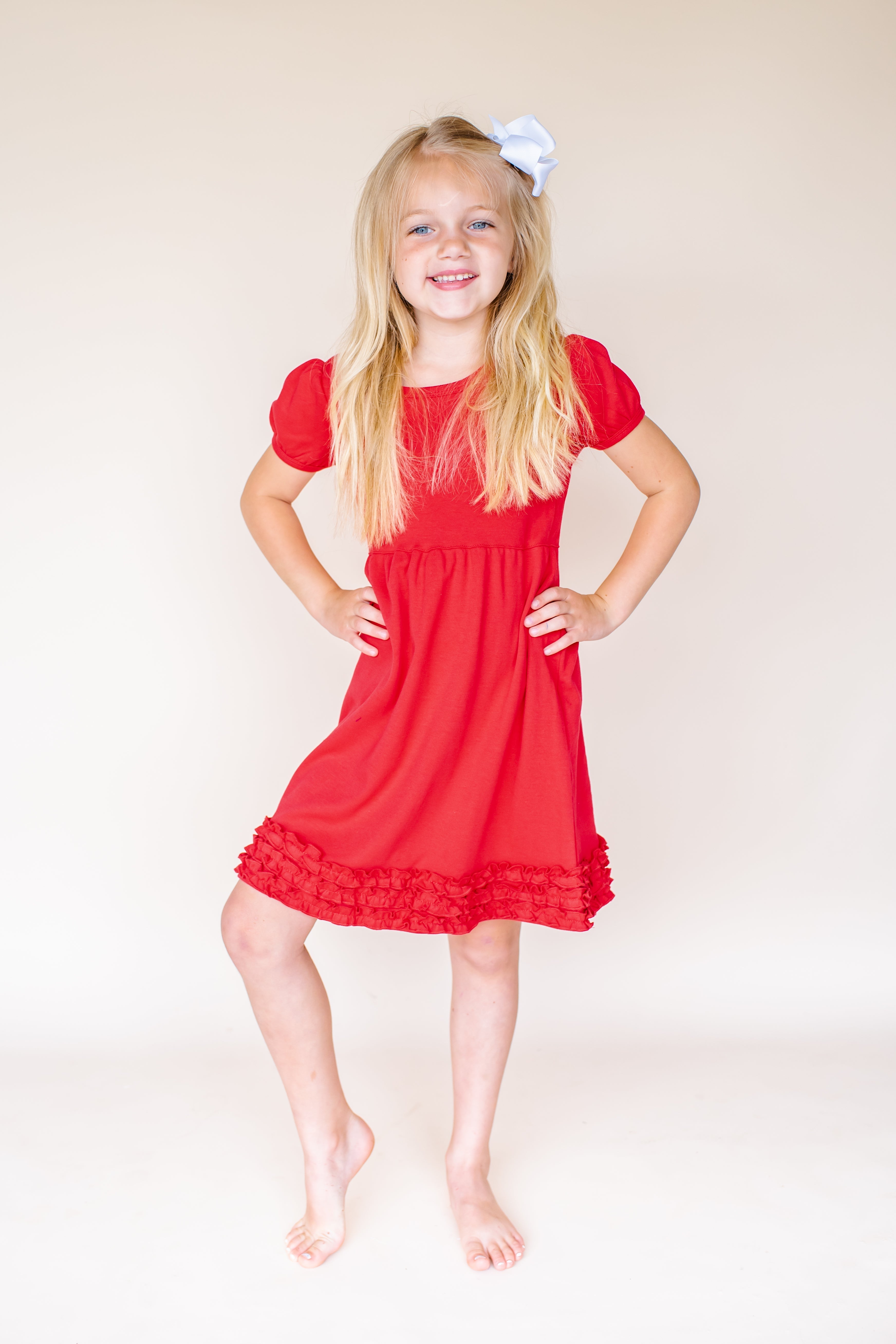 Girl's Short Sleeve Ruffle Empire Waist Dress