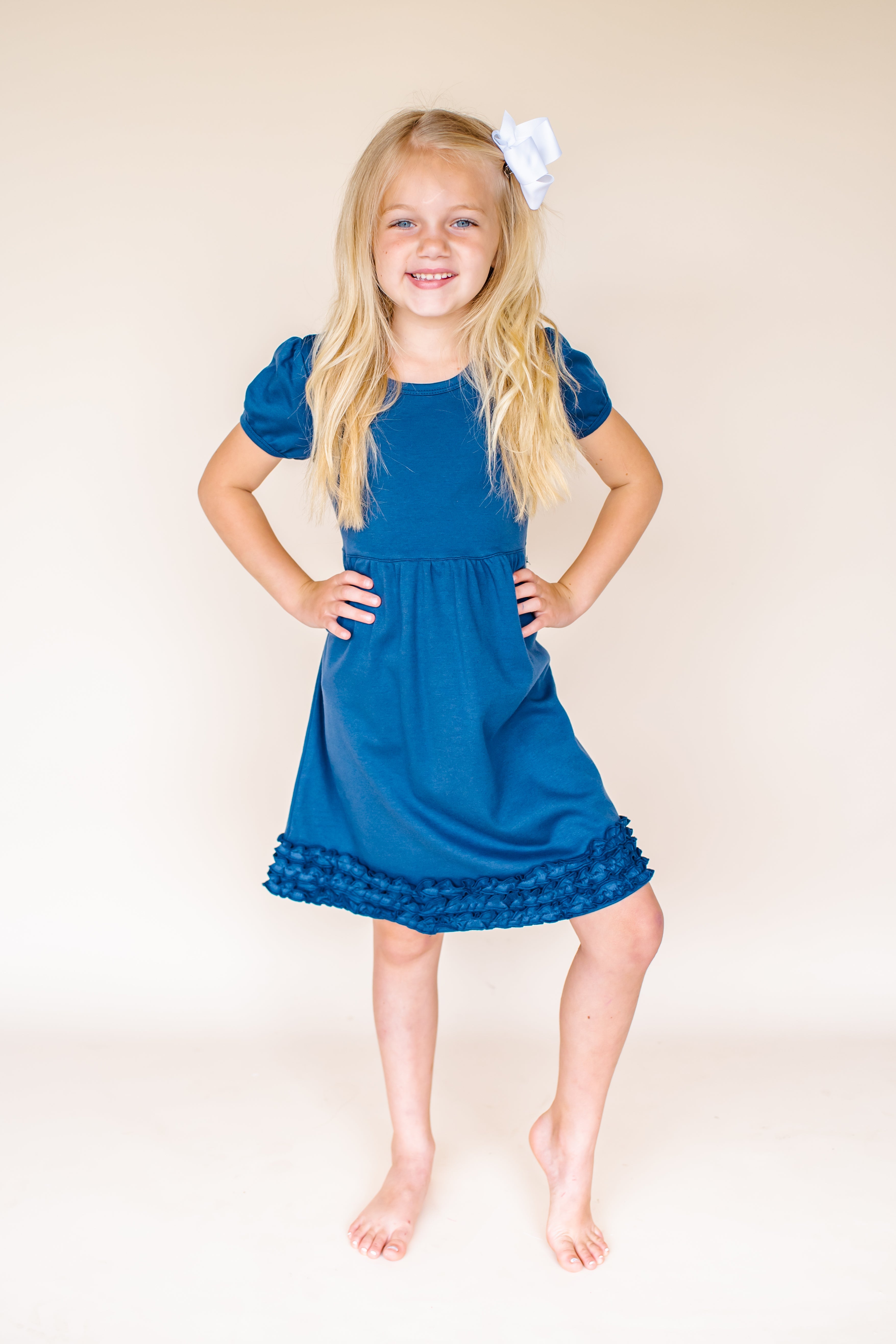 Girl's Short Sleeve Ruffle Empire Waist Dress