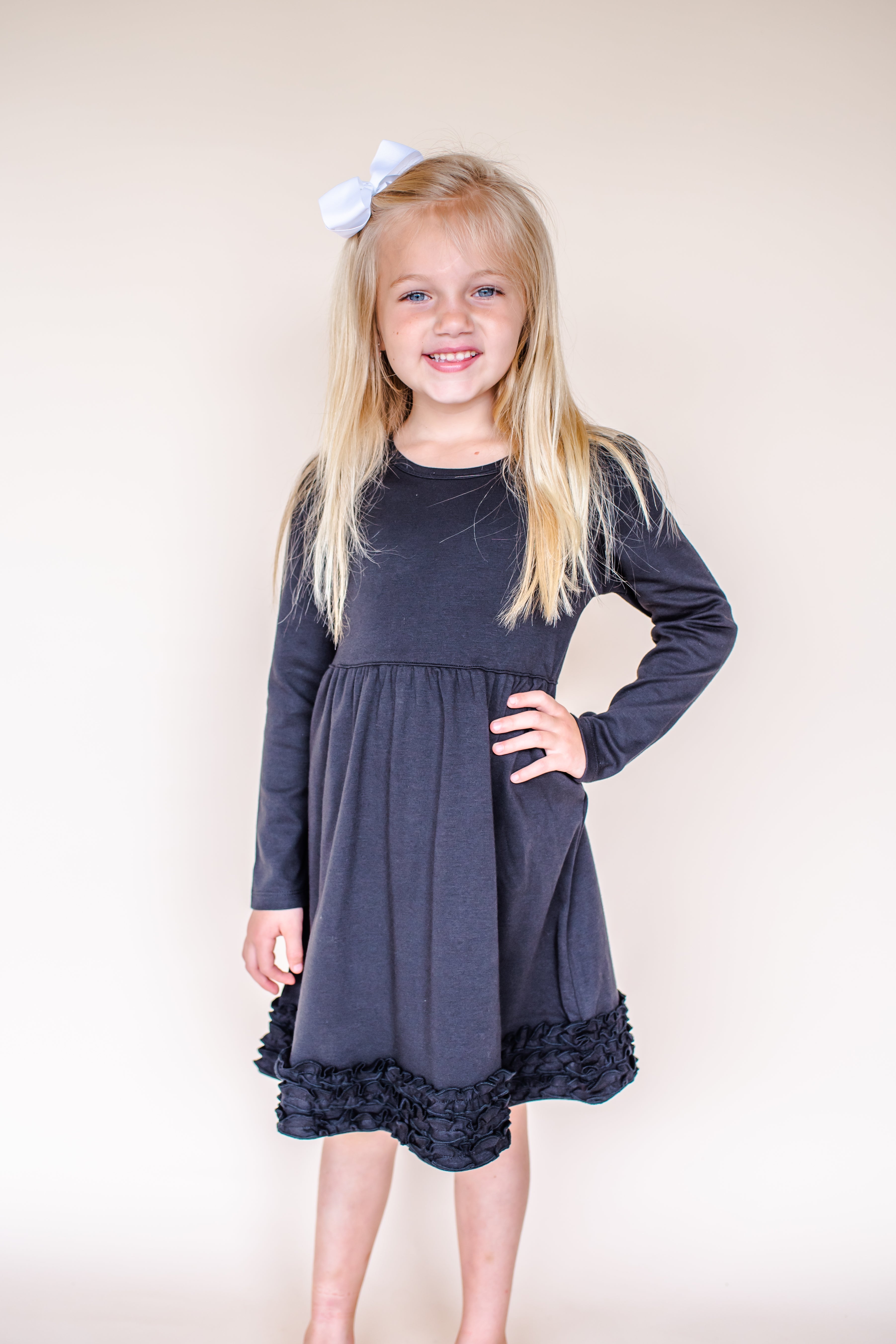 Girl's Long Sleeve Ruffle Empire Waist Dress (Youth)