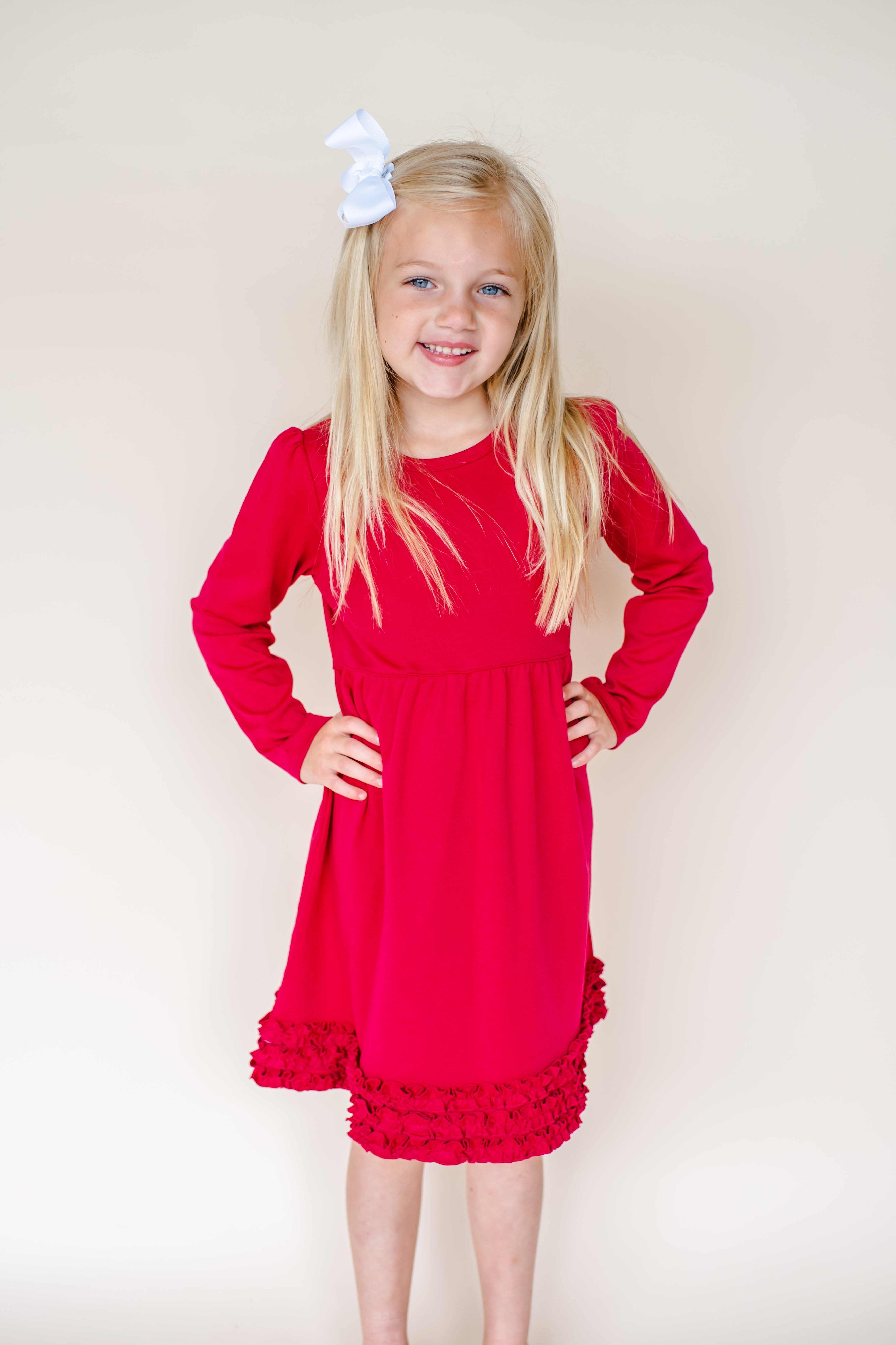 Girl's Long Sleeve Ruffle Empire Waist Dress (Youth)