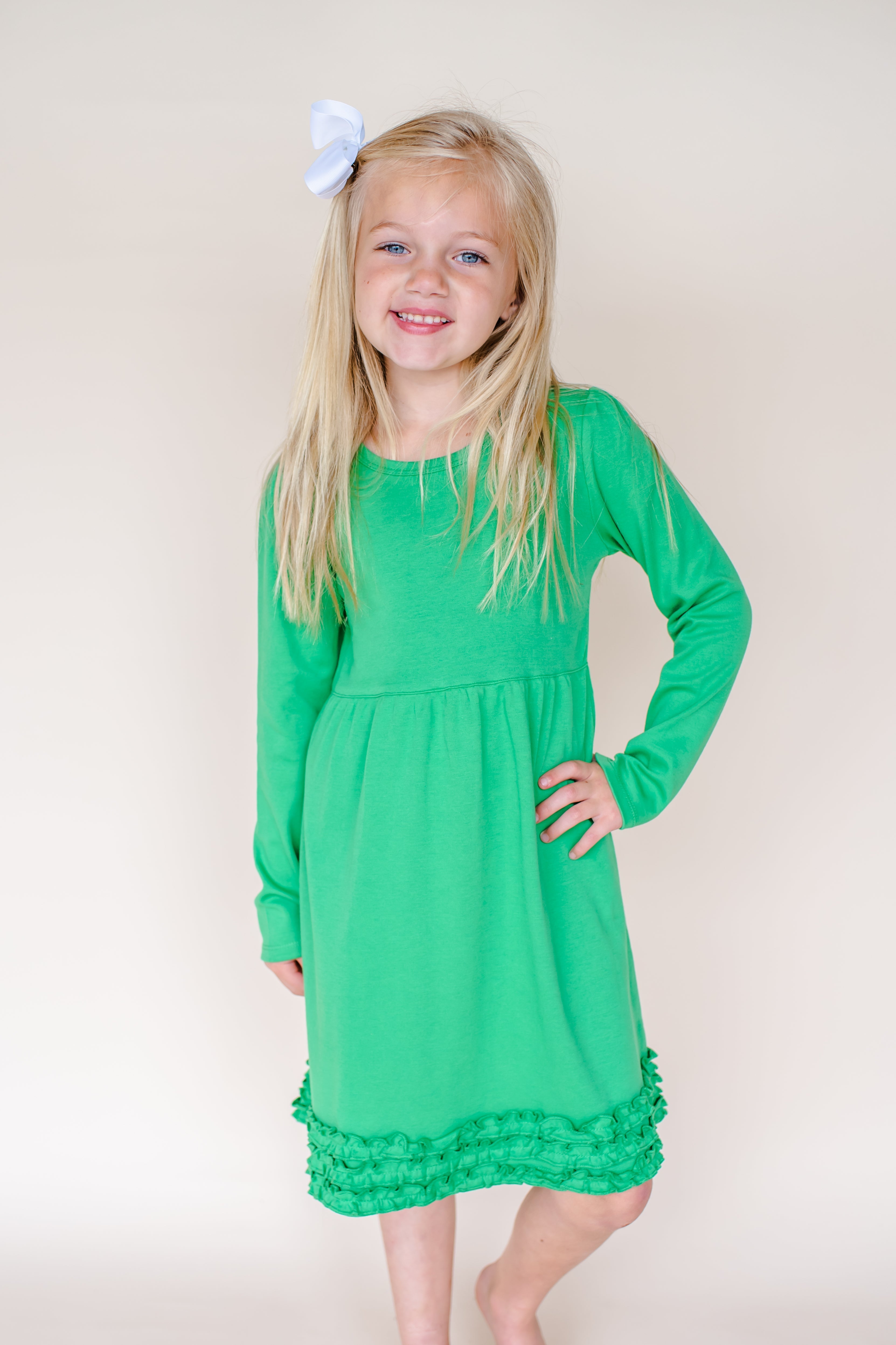 Girl's Long Sleeve Ruffle Empire Waist Dress (Youth)