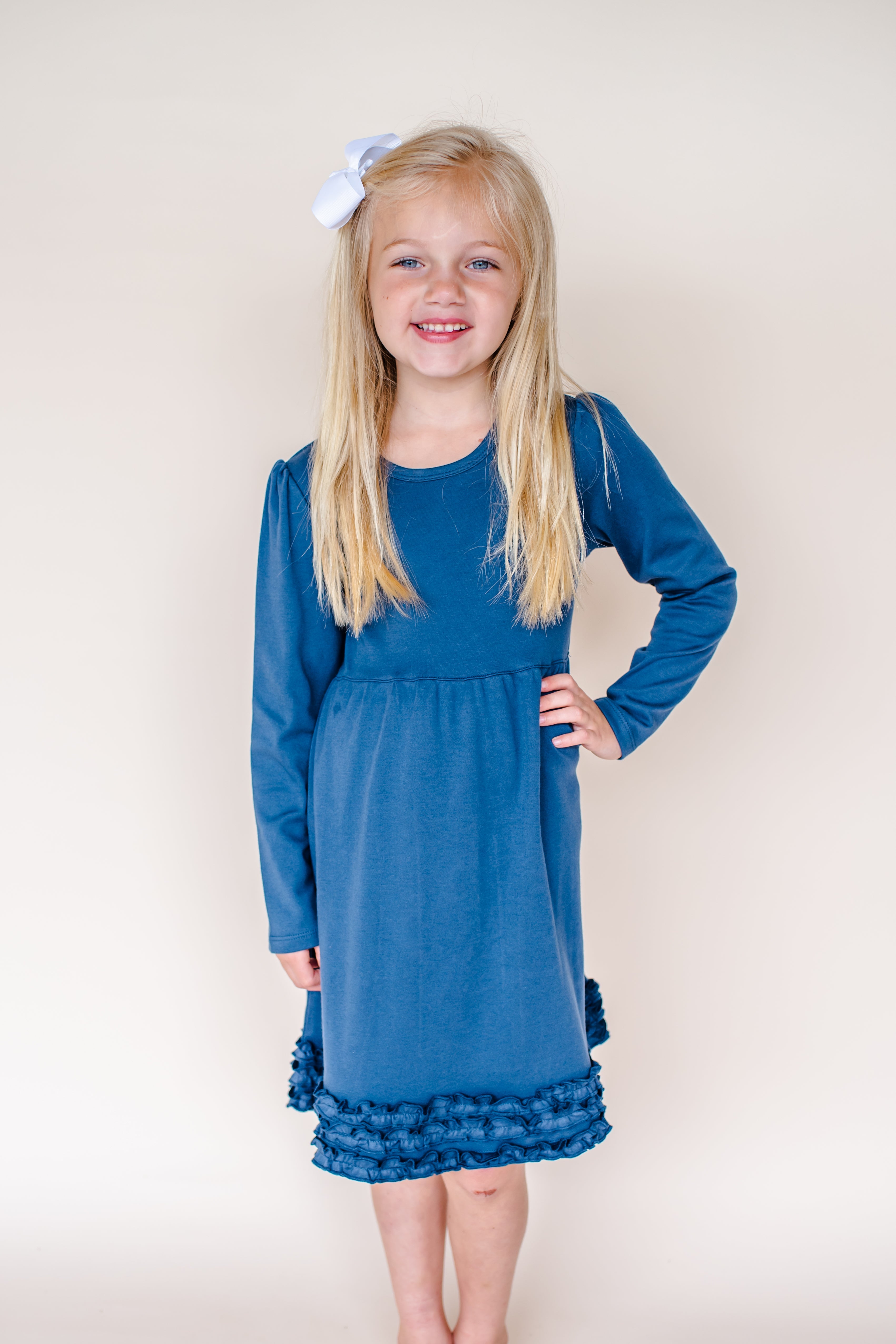 Girl's Long Sleeve Ruffle Empire Waist Dress (Youth)