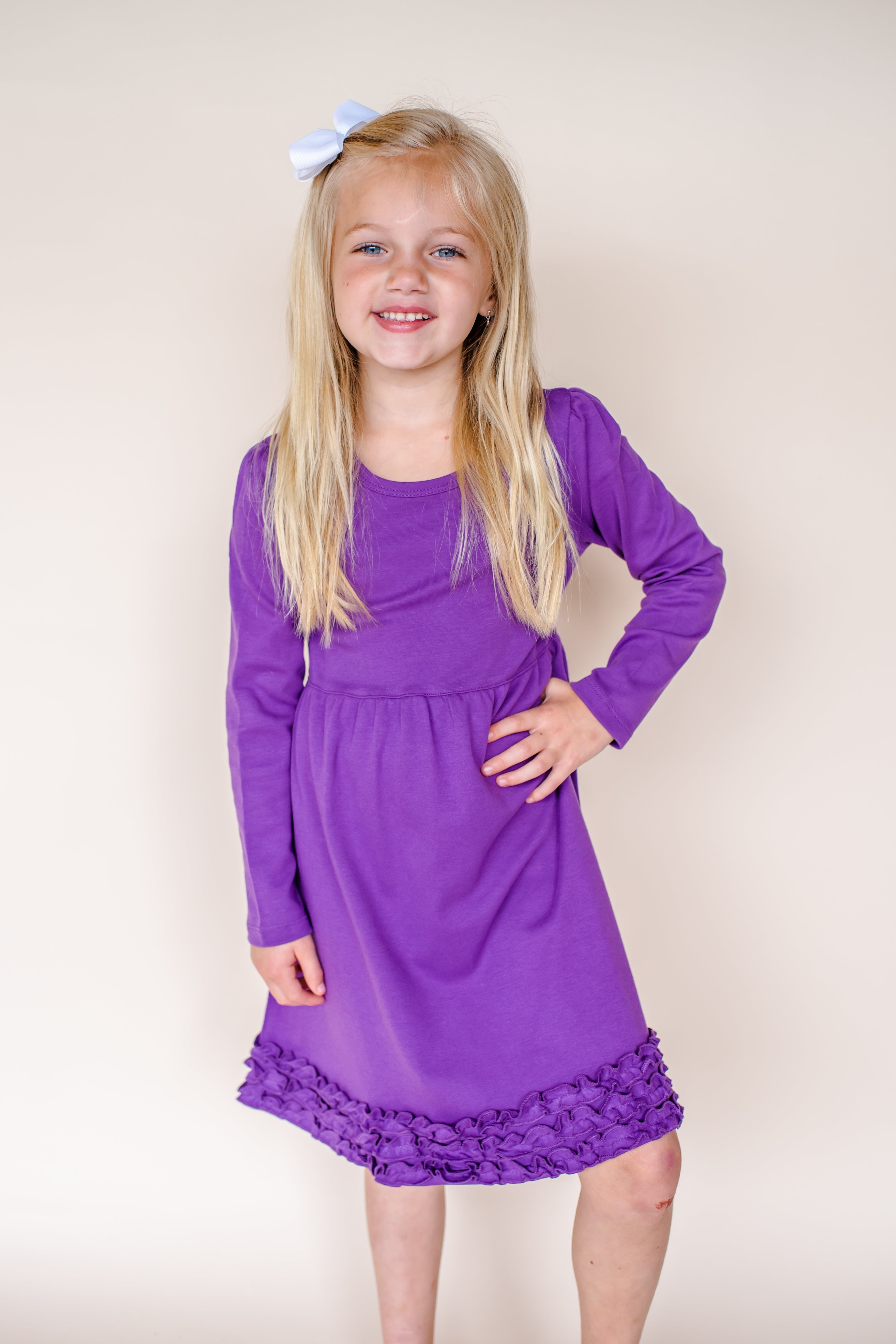 Girl's Long Sleeve Ruffle Empire Waist Dress (Youth)