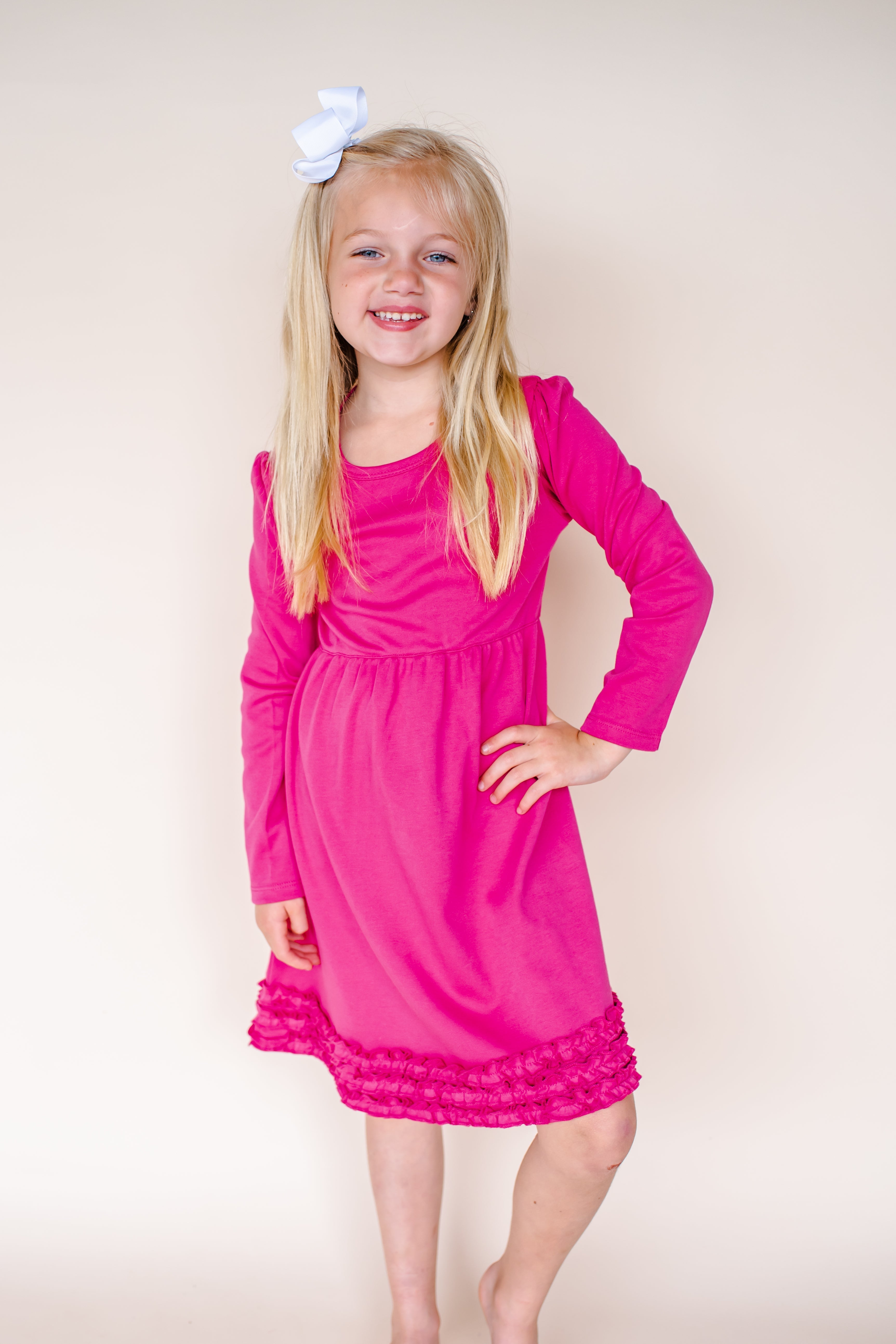 Girl's Long Sleeve Ruffle Empire Waist Dress (12M-Toddler)