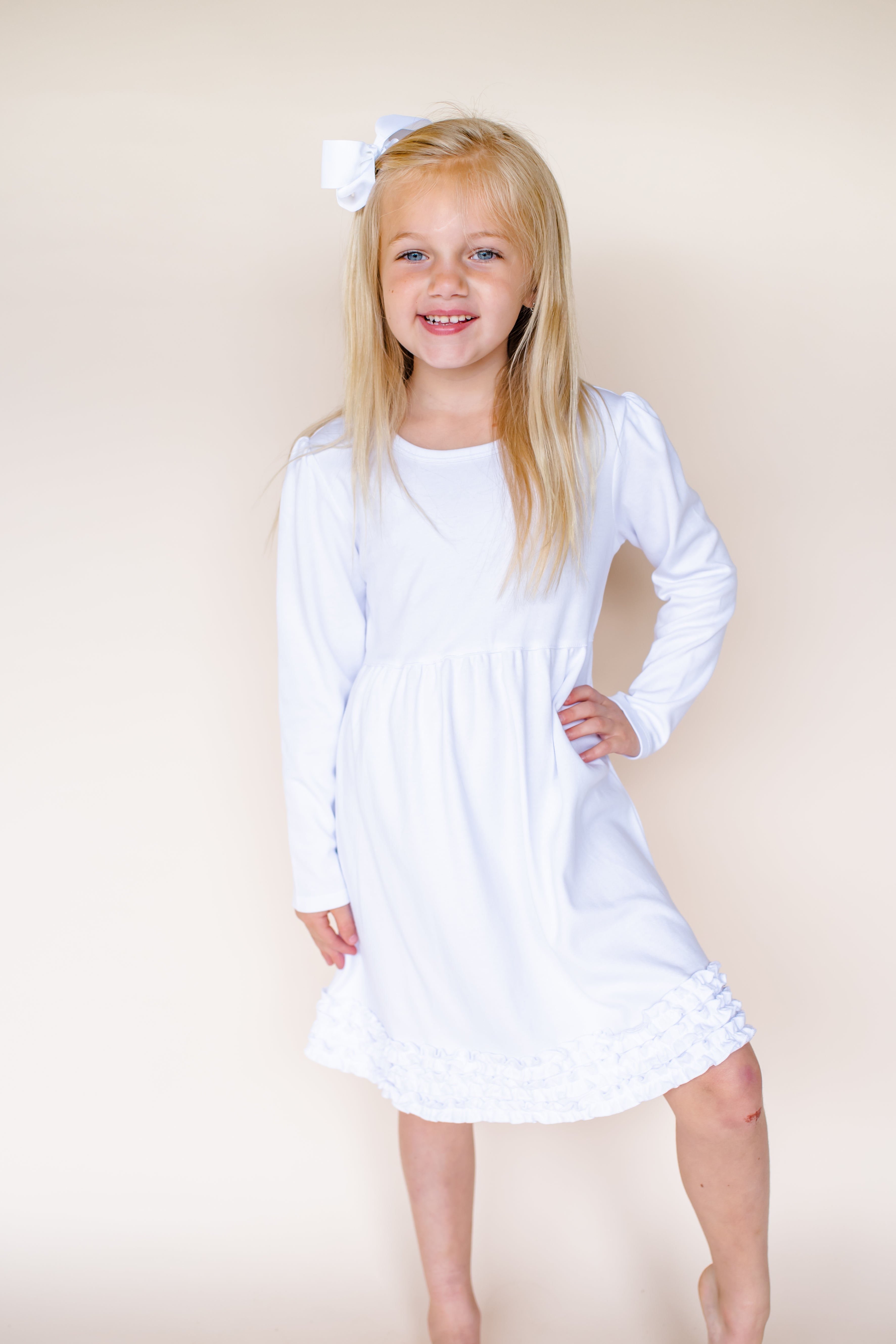 Girl's Long Sleeve Ruffle Empire Waist Dress (12M-Toddler)