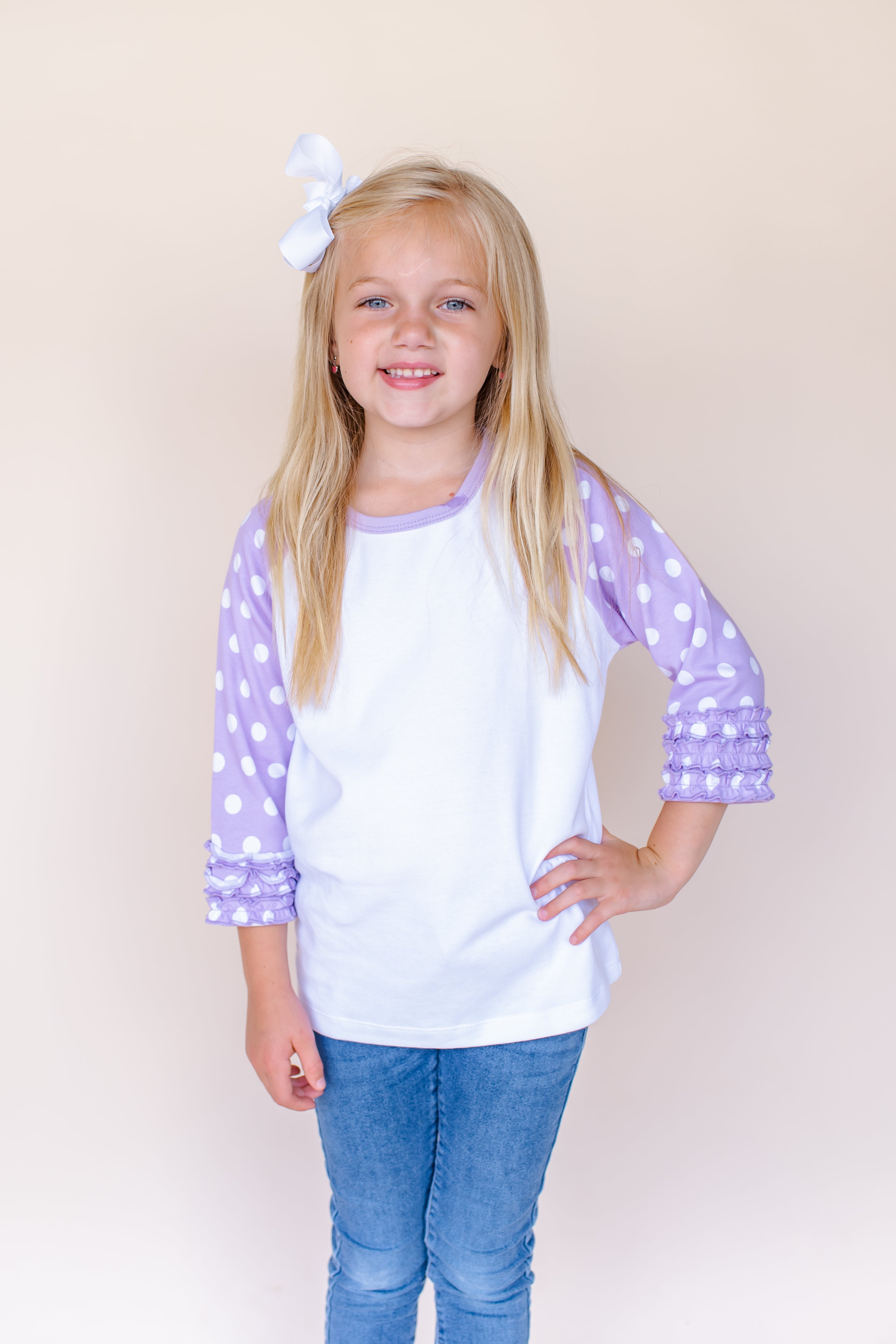 Girl's Polka Dot Triple Ruffle Raglans No