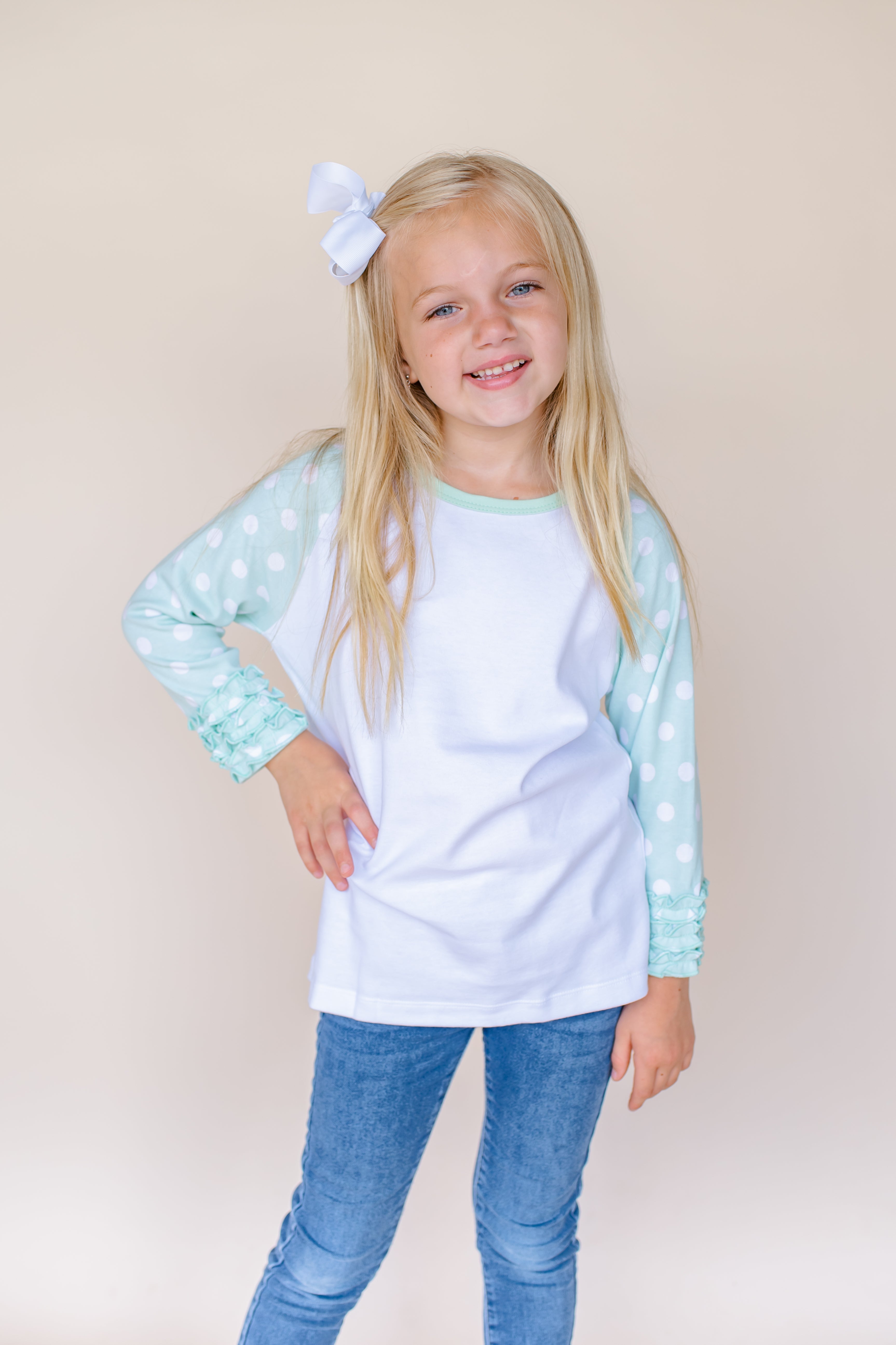 Girl's Polka Dot Triple Ruffle Raglans No
