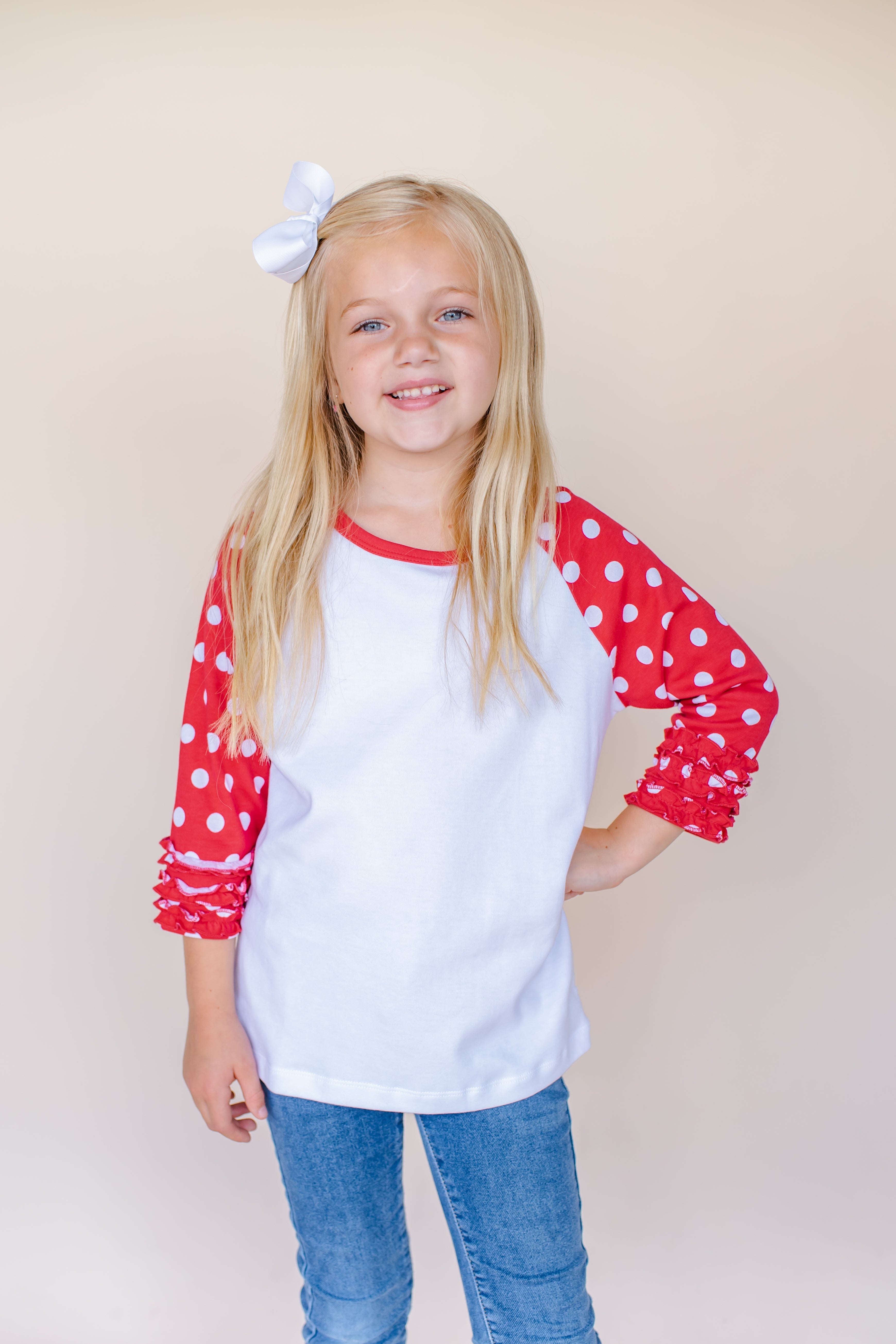 Girl's Polka Dot Triple Ruffle Raglans No
