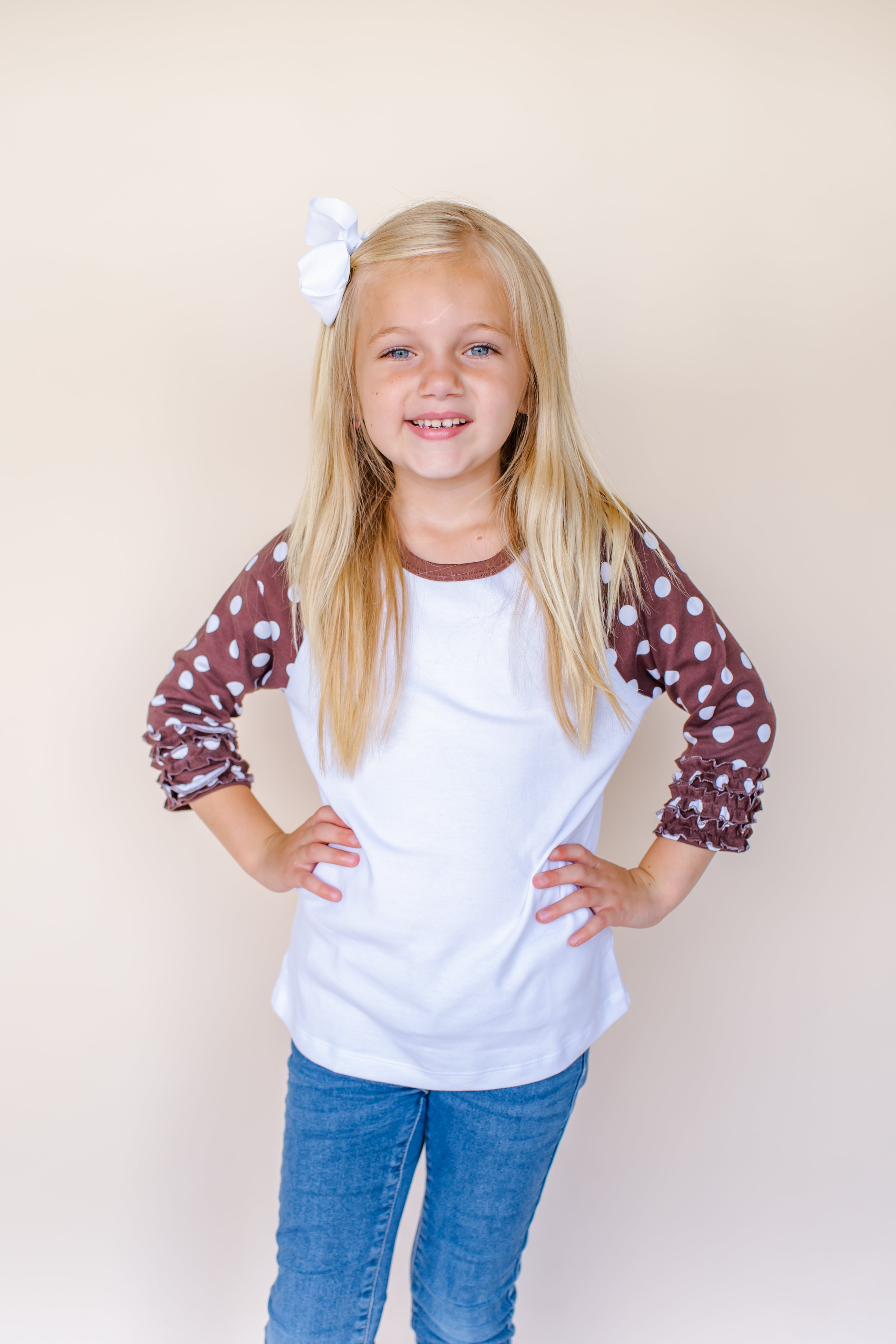 Girl's Polka Dot Triple Ruffle Raglans No