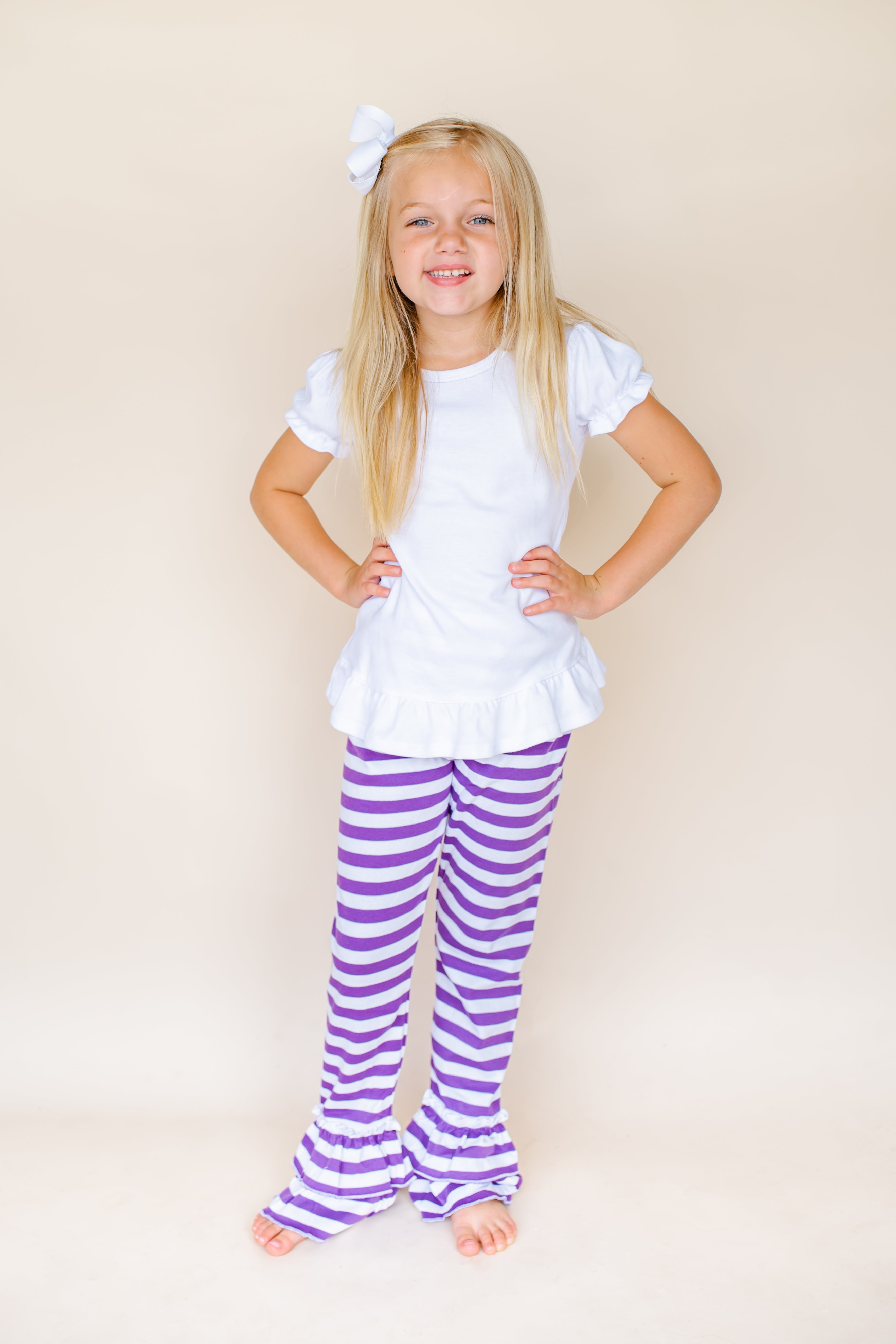 Girl's Striped Ruffle Pants