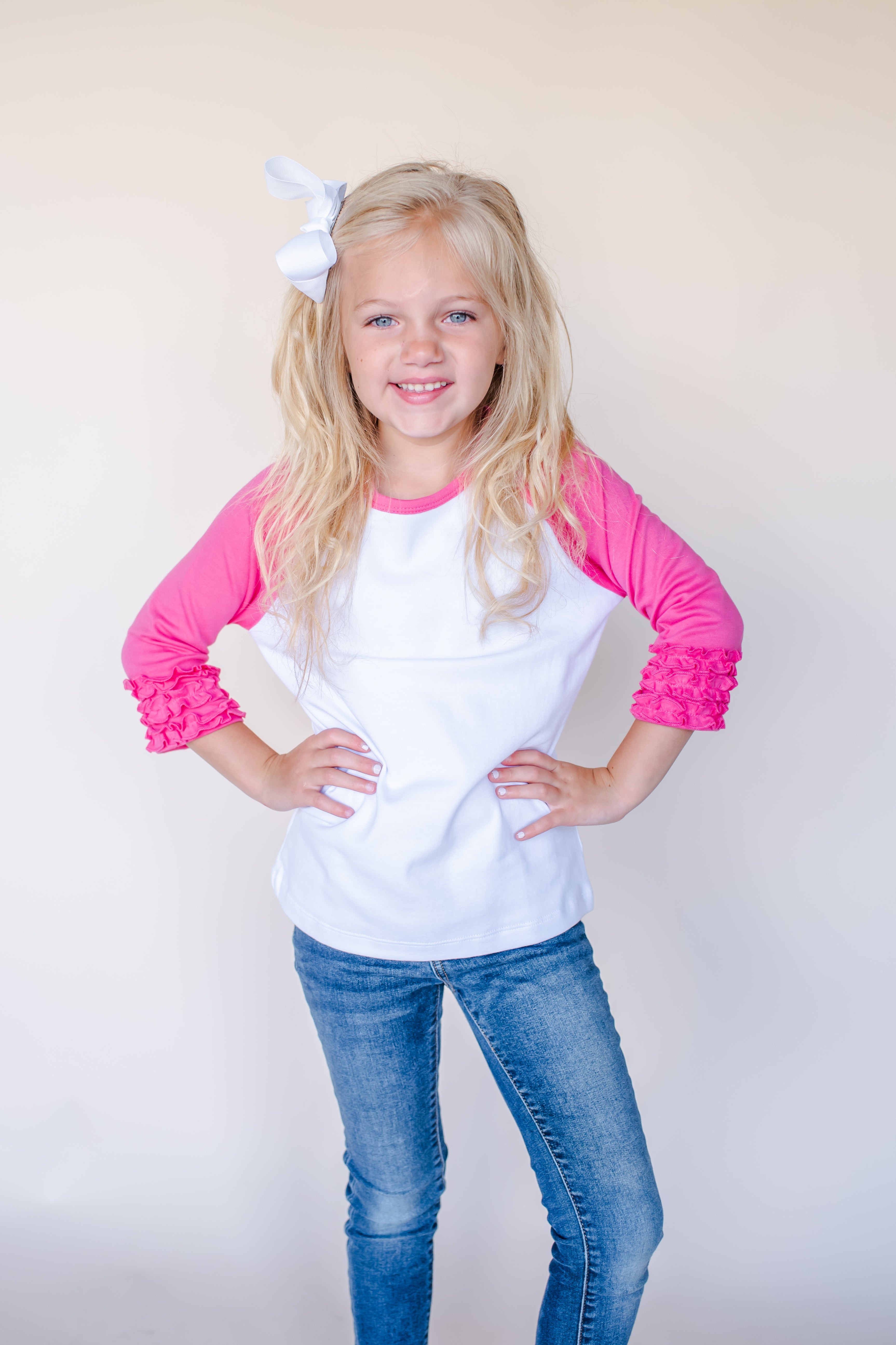 Girl's Solid Triple Ruffle Raglans