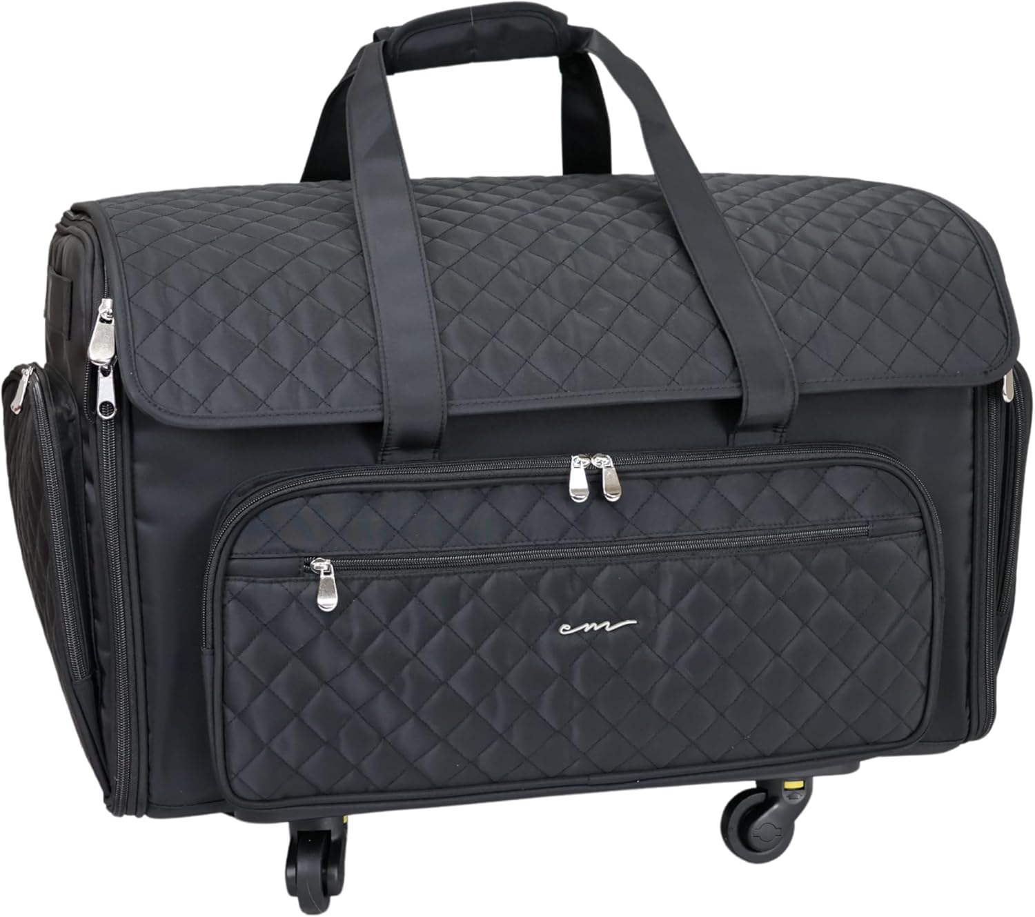 Everything Mary XXL 4 Wheel Collapsible Rolling Sewing Machine Storage Case, Black Quilted