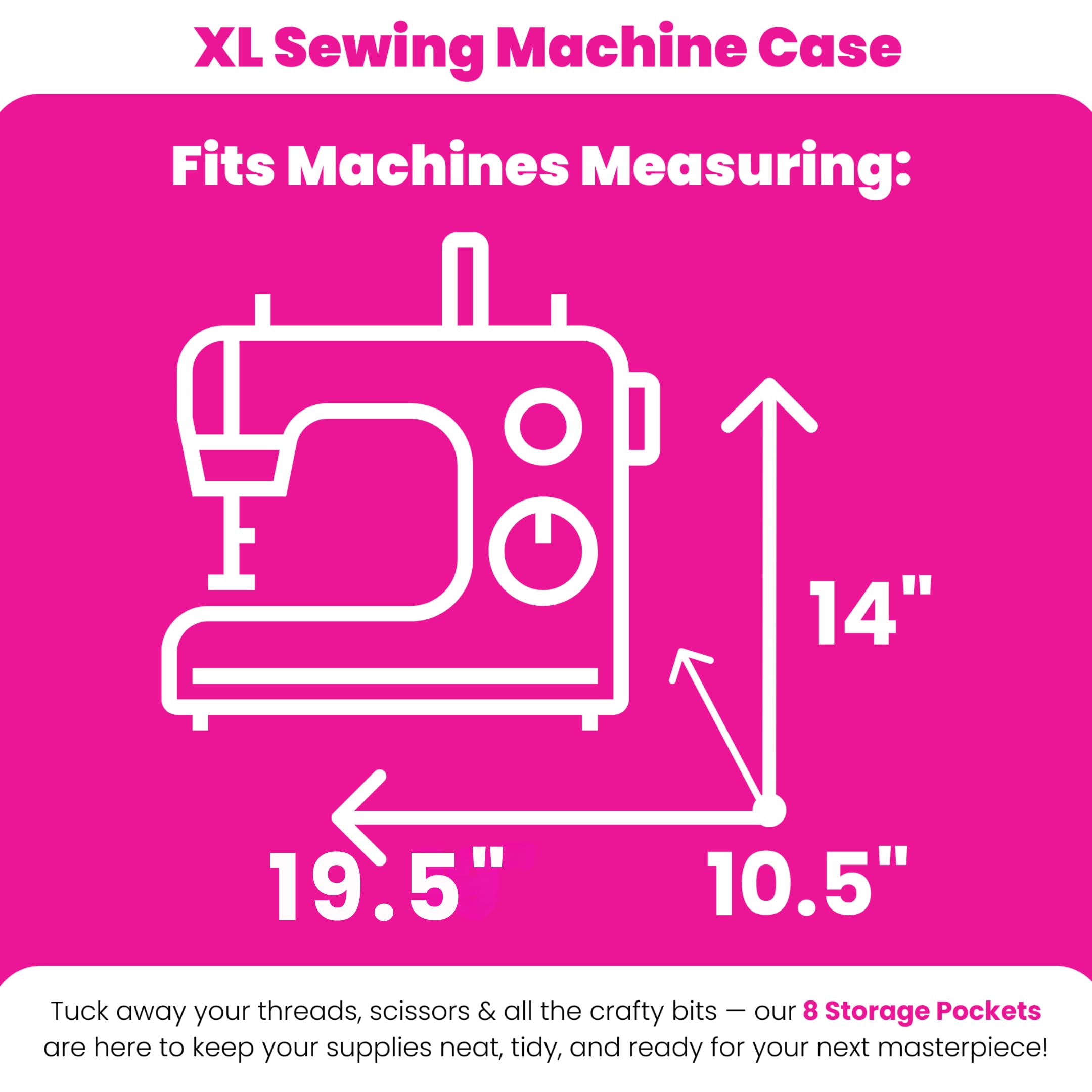 XL 4 Wheel Collapsible Deluxe Rolling Sewing Machine Storage Case, Grey & White