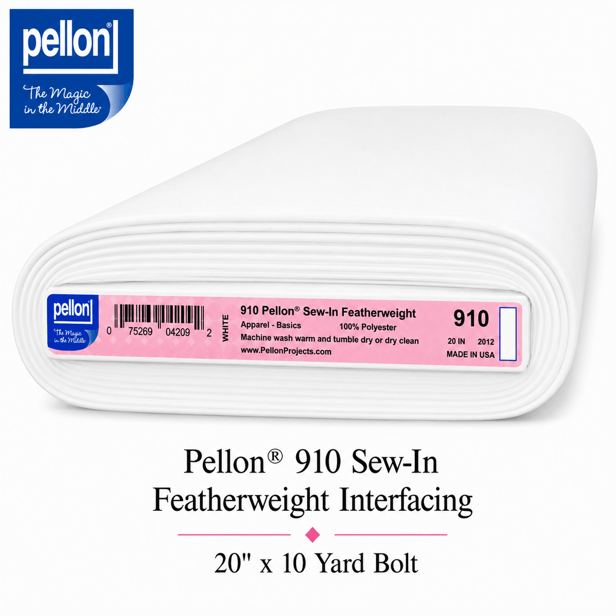 Pellon® 910 Sew-In Featherweight Interfacing 20" x 10 yard Bolt (White)