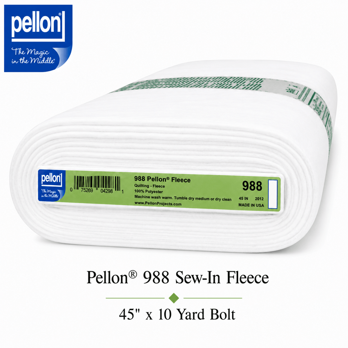 Pellon® 988 Sew-In Fleece – 45" x 10 Yard Bolt – White