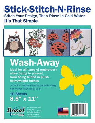 Bosal Stick, Stitch & Rinse Stabilizer 8.5 x 11 in