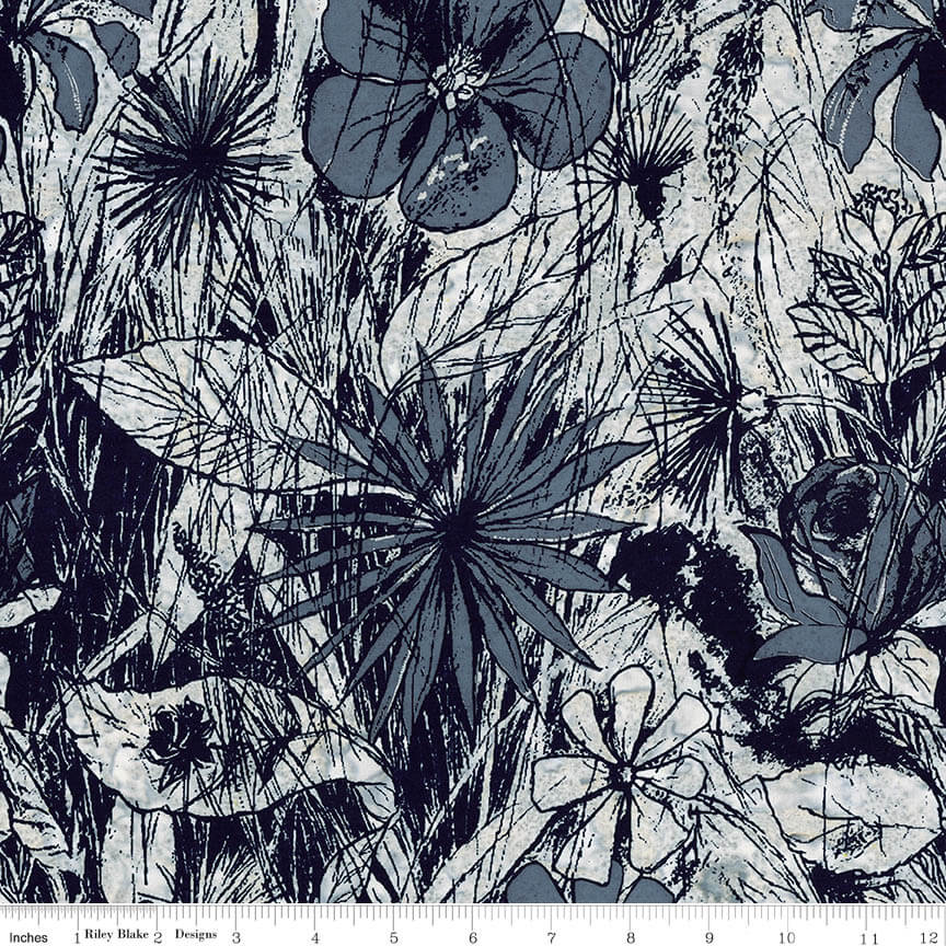 Expressions Batiks - Floral Reflections - Steel Sapphire (3-Yard Pack)