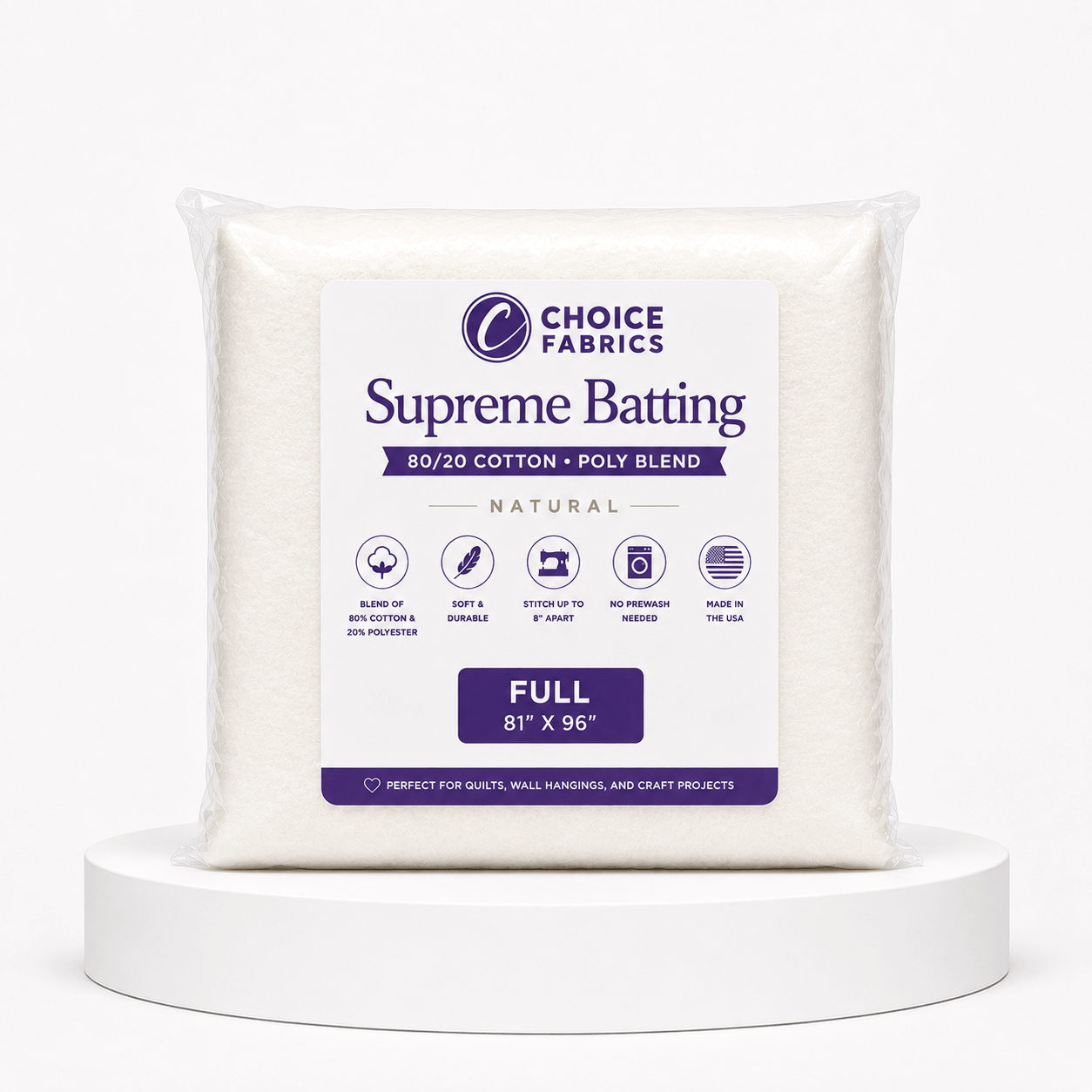 Choice Supreme Batting - 80/20 Cotton/Poly Blend - Full (81" x 96")