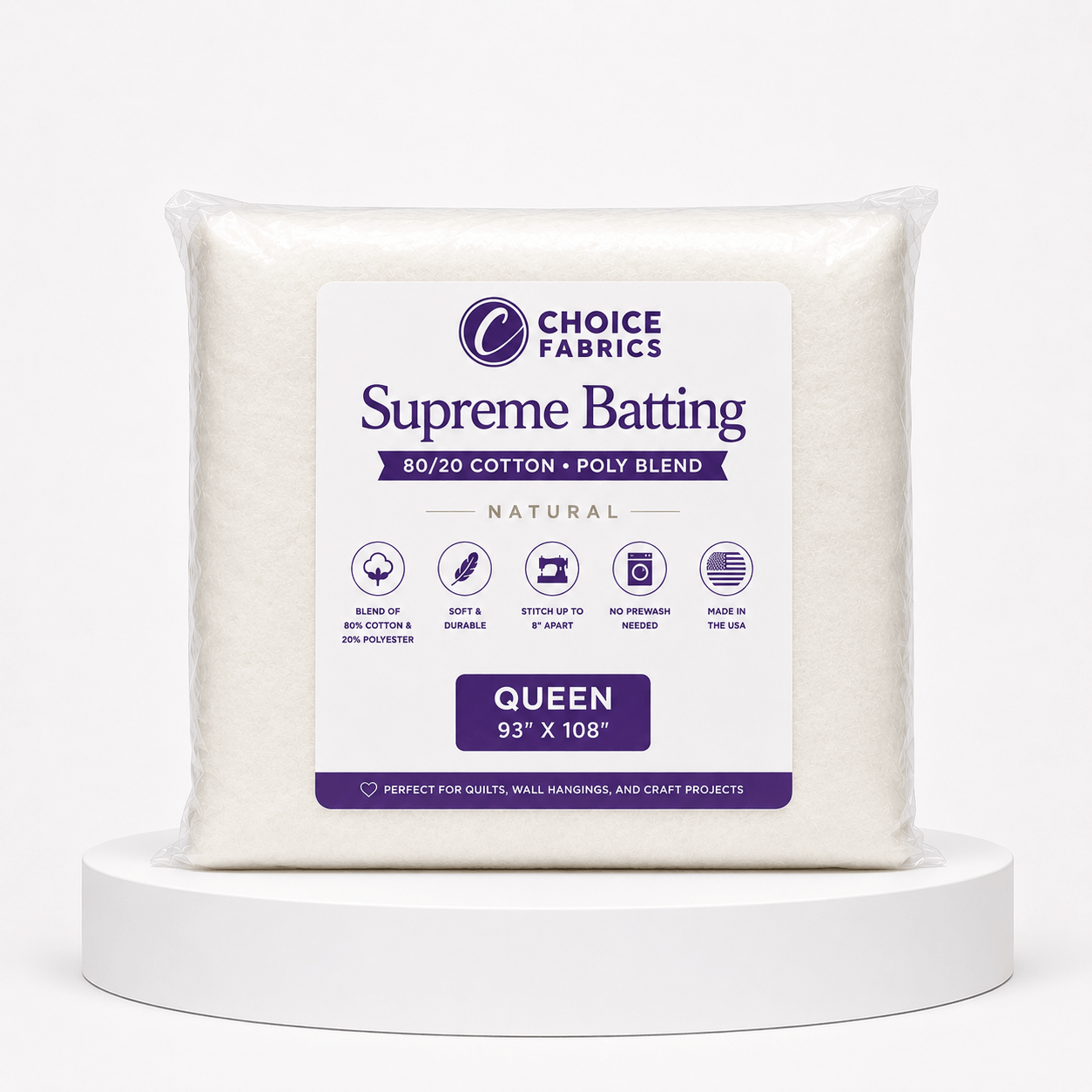 Choice Supreme Batting - 80/20 Cotton/Poly Blend - Queen (93" x 108")