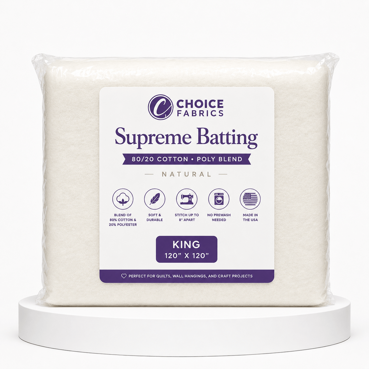 Choice Supreme Batting - 80/20 Cotton/Poly Blend - King (120" x 120")