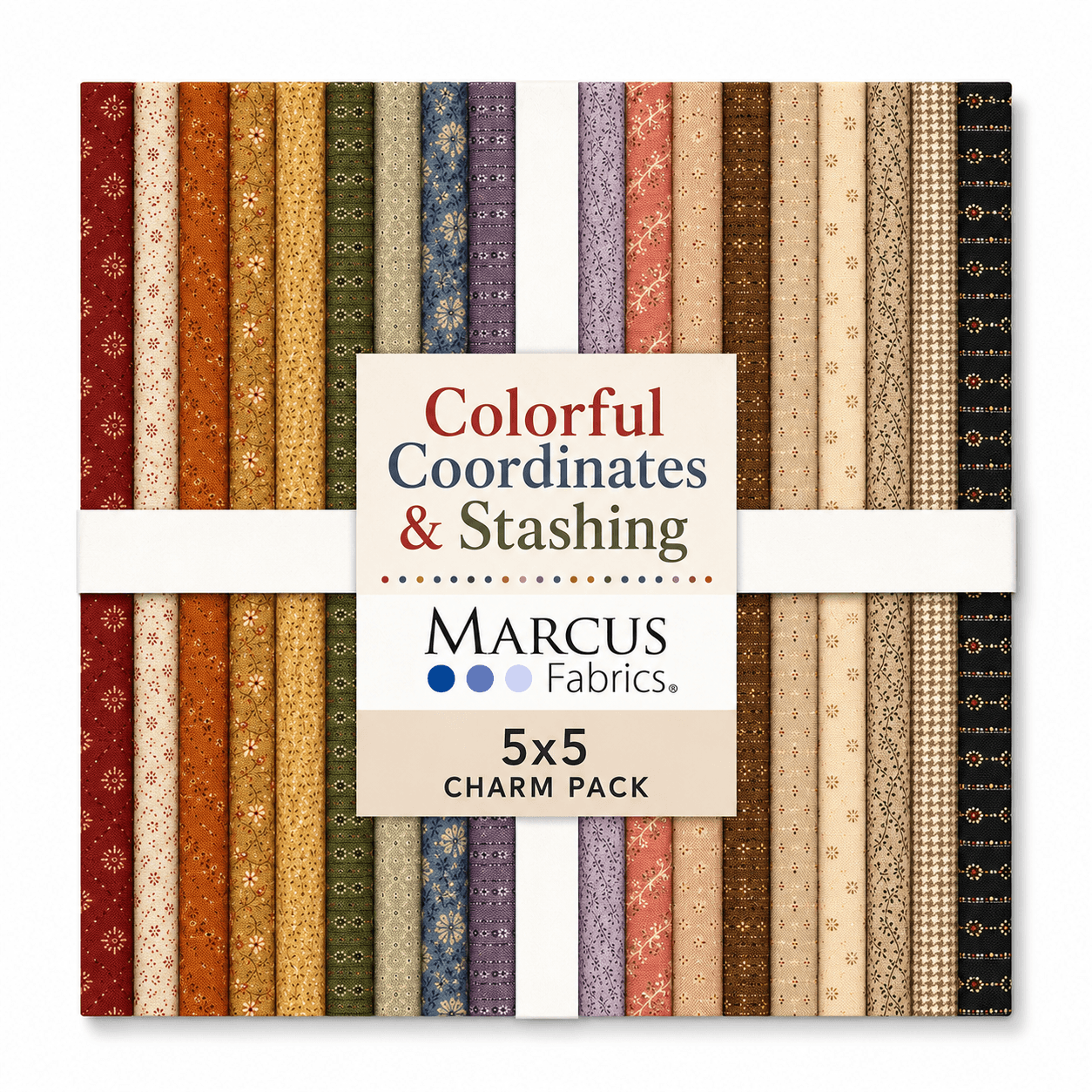 Colorful Coordinates & Stashing by Marcus Fabrics - 5x5 Charm Pack (42 Cuts)