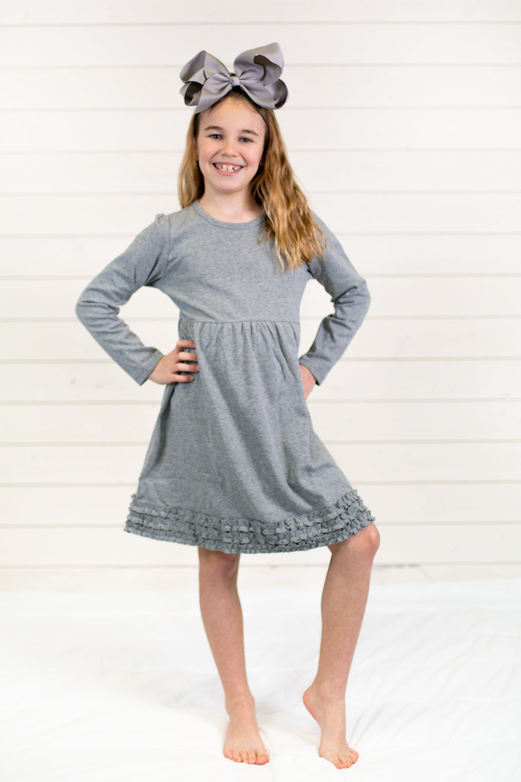 Girl's Long Sleeve Ruffle Empire Waist Dress (12M-Toddler)
