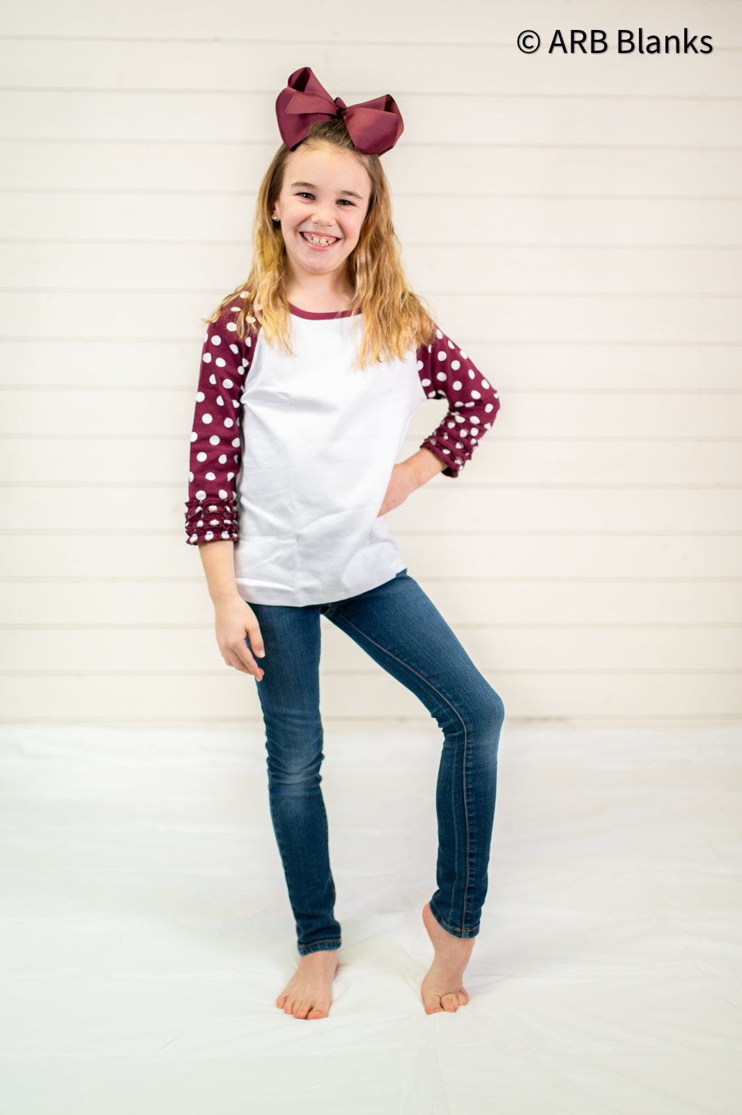 Girl's Polka Dot Triple Ruffle Raglans No