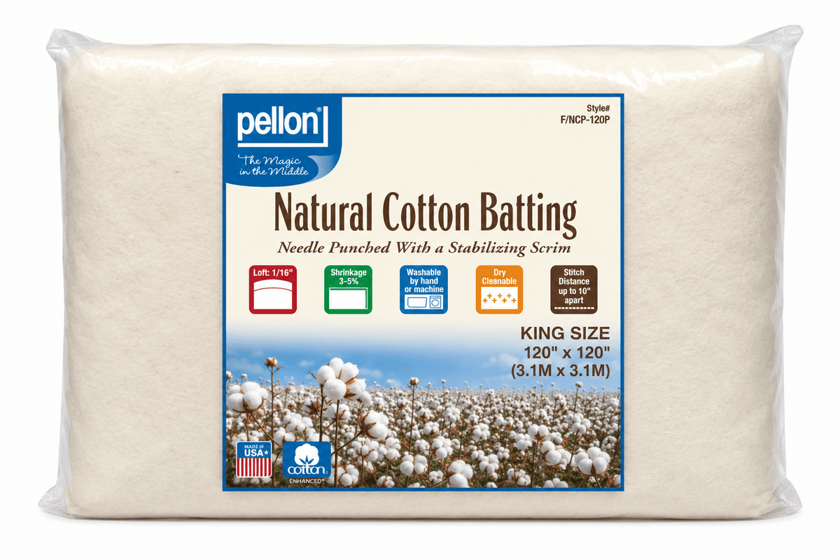 Pellon® Natural Cotton Batting with Scrim – 120" x 120" King Size Package