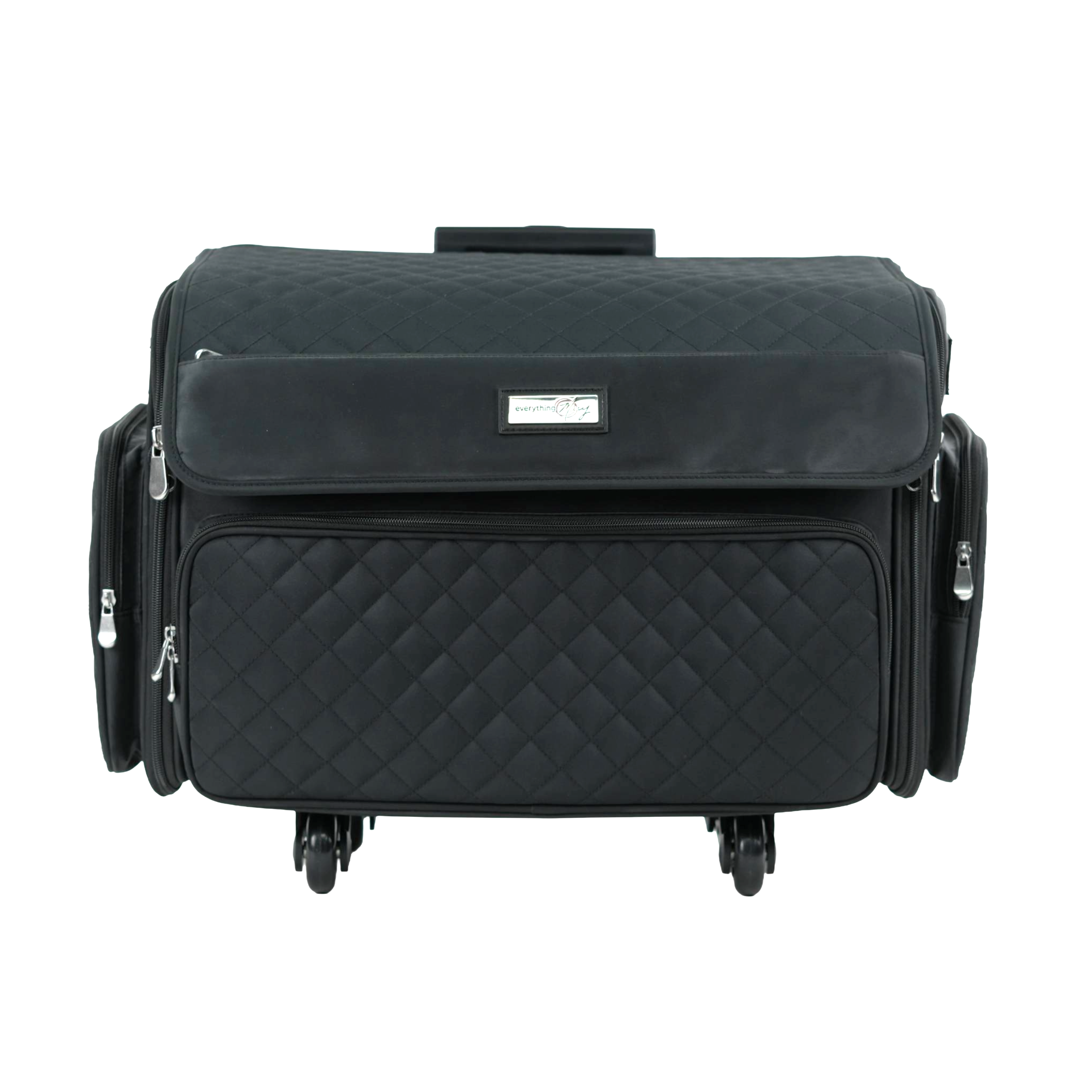 XL 4 Wheel Collapsible Deluxe Rolling Sewing Machine Storage Case, Black Quilted