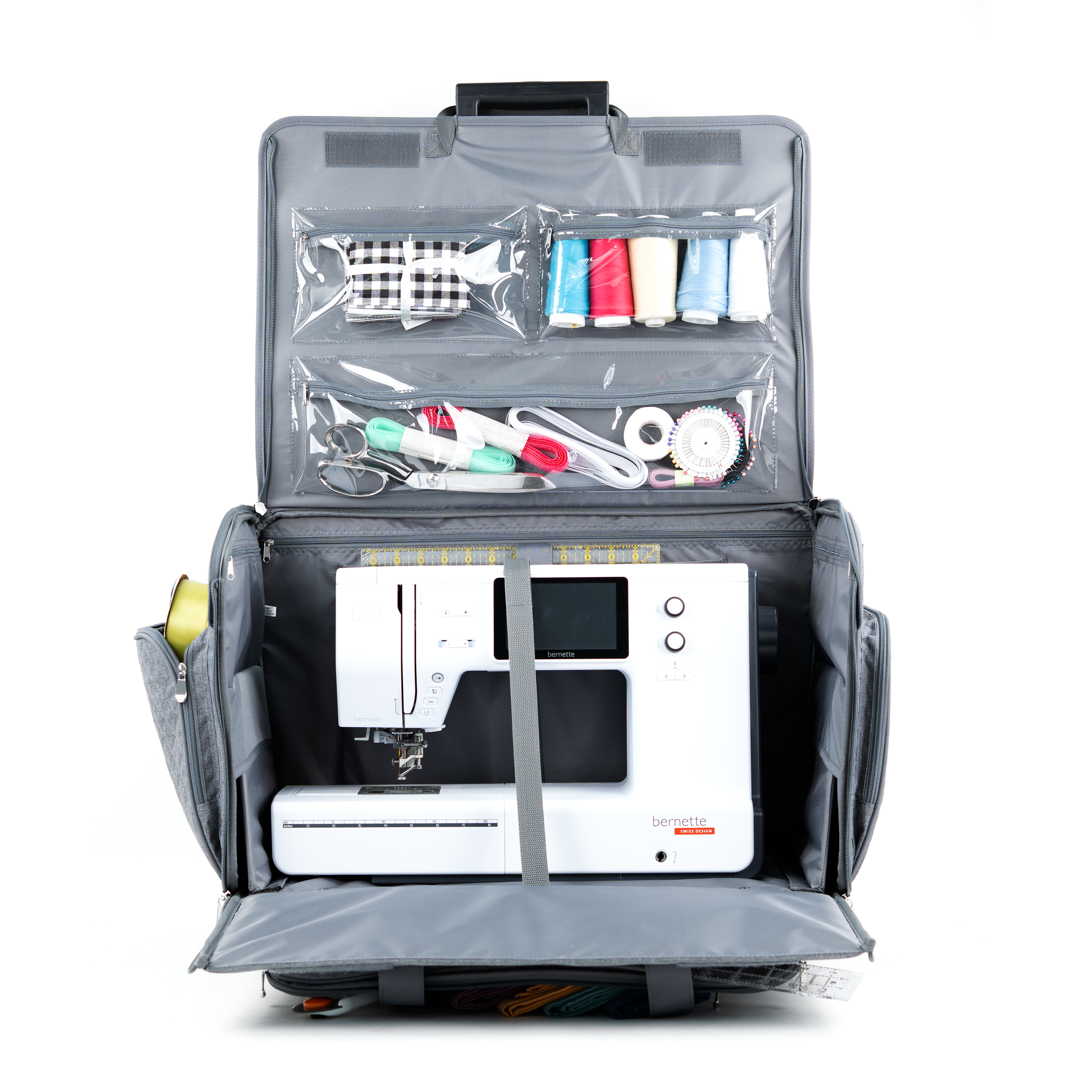 Everything Mary XXL 4 Wheel Collapsible Rolling Sewing Machine Storage Case, Grey Quilted