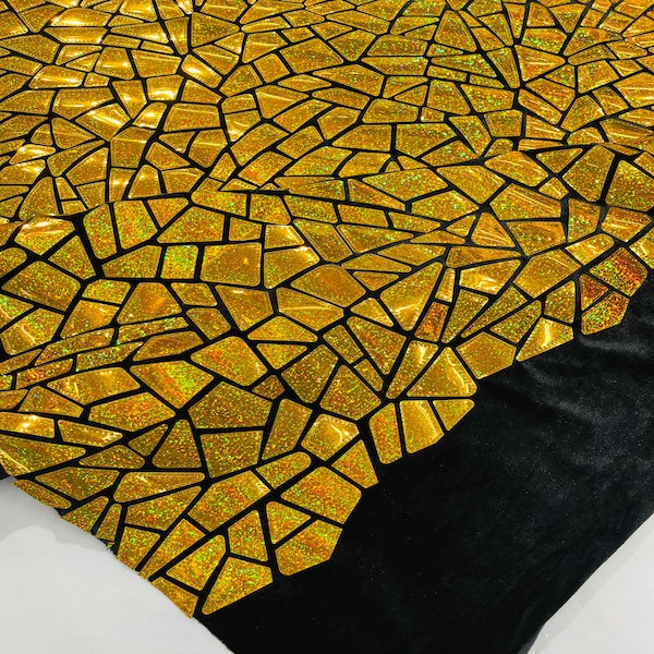 Shattered Glassed Metallic Foil Stretch Velvet Fabric