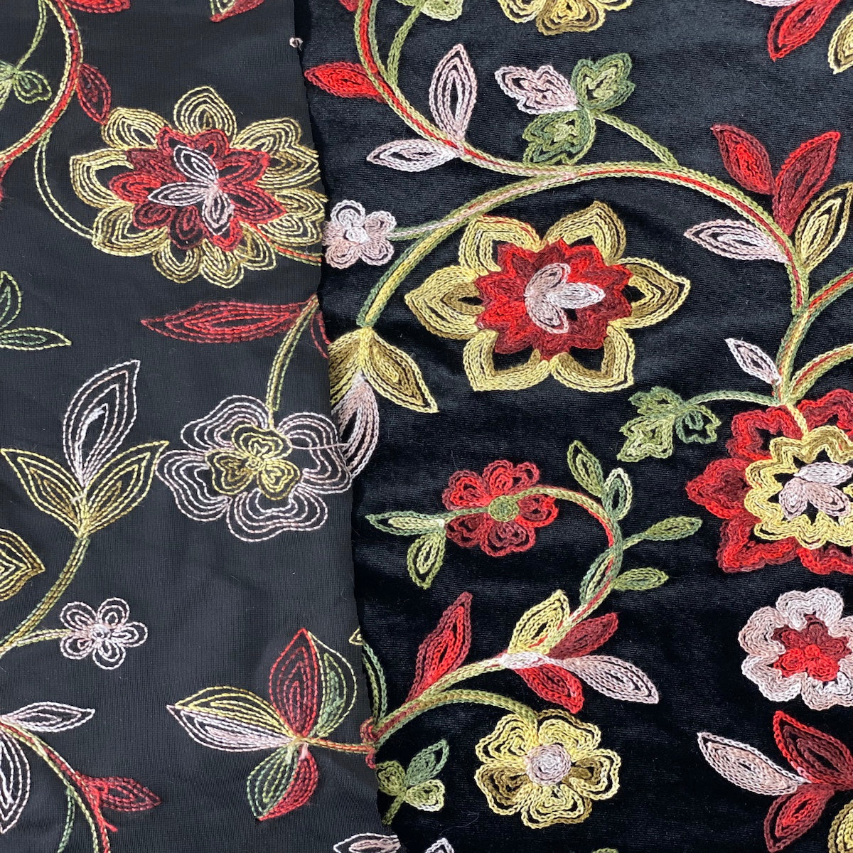 Briony Multicolor Floral Embroidered Stretch Velvet Fabric