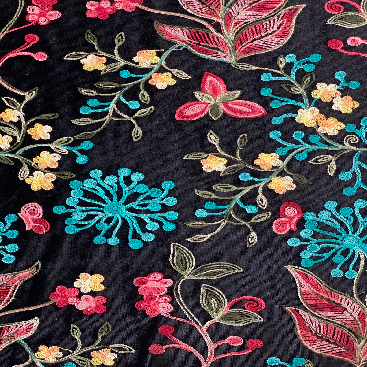 Briony Multicolor Floral Embroidered Stretch Velvet Fabric