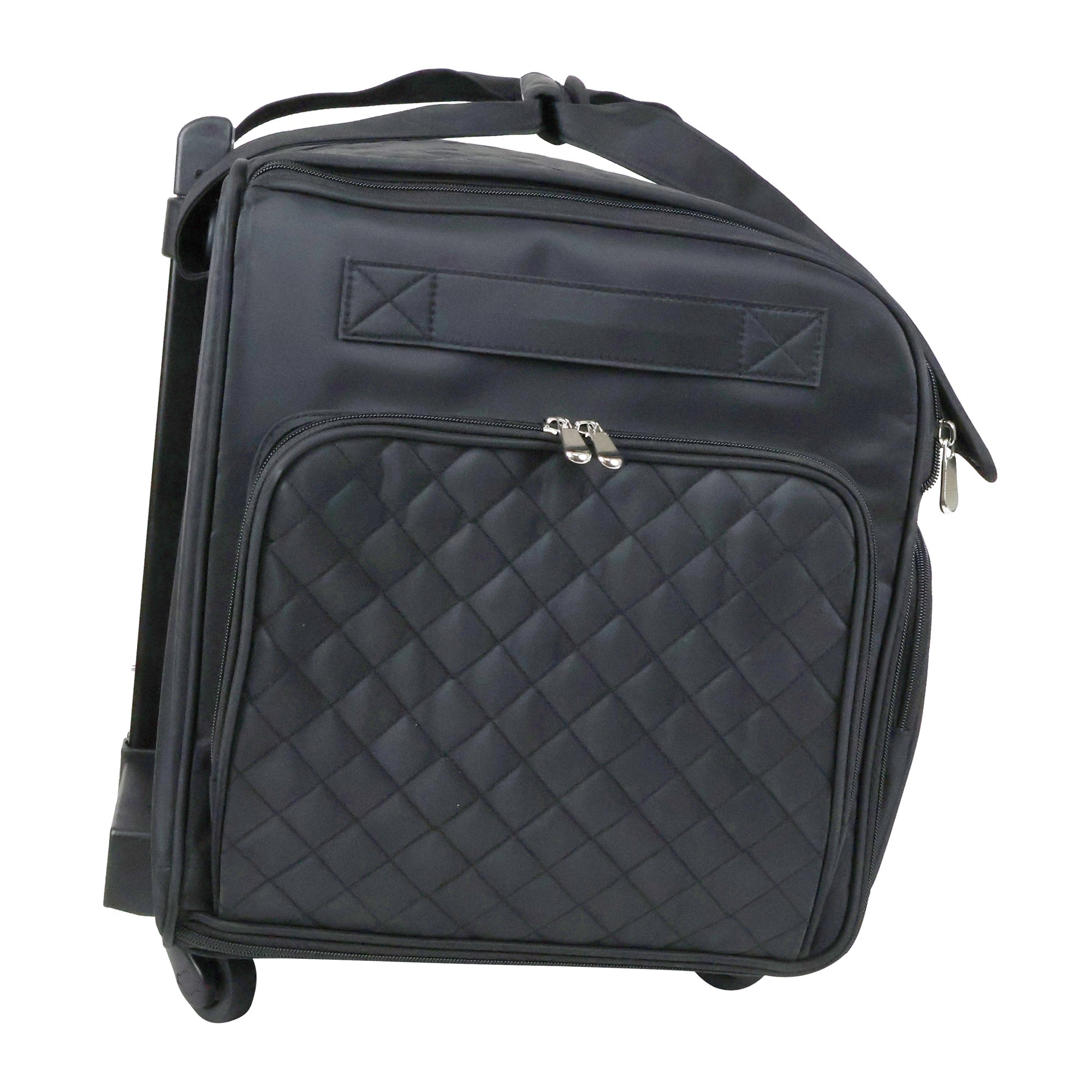 Everything Mary XXL 4 Wheel Collapsible Rolling Sewing Machine Storage Case, Black Quilted
