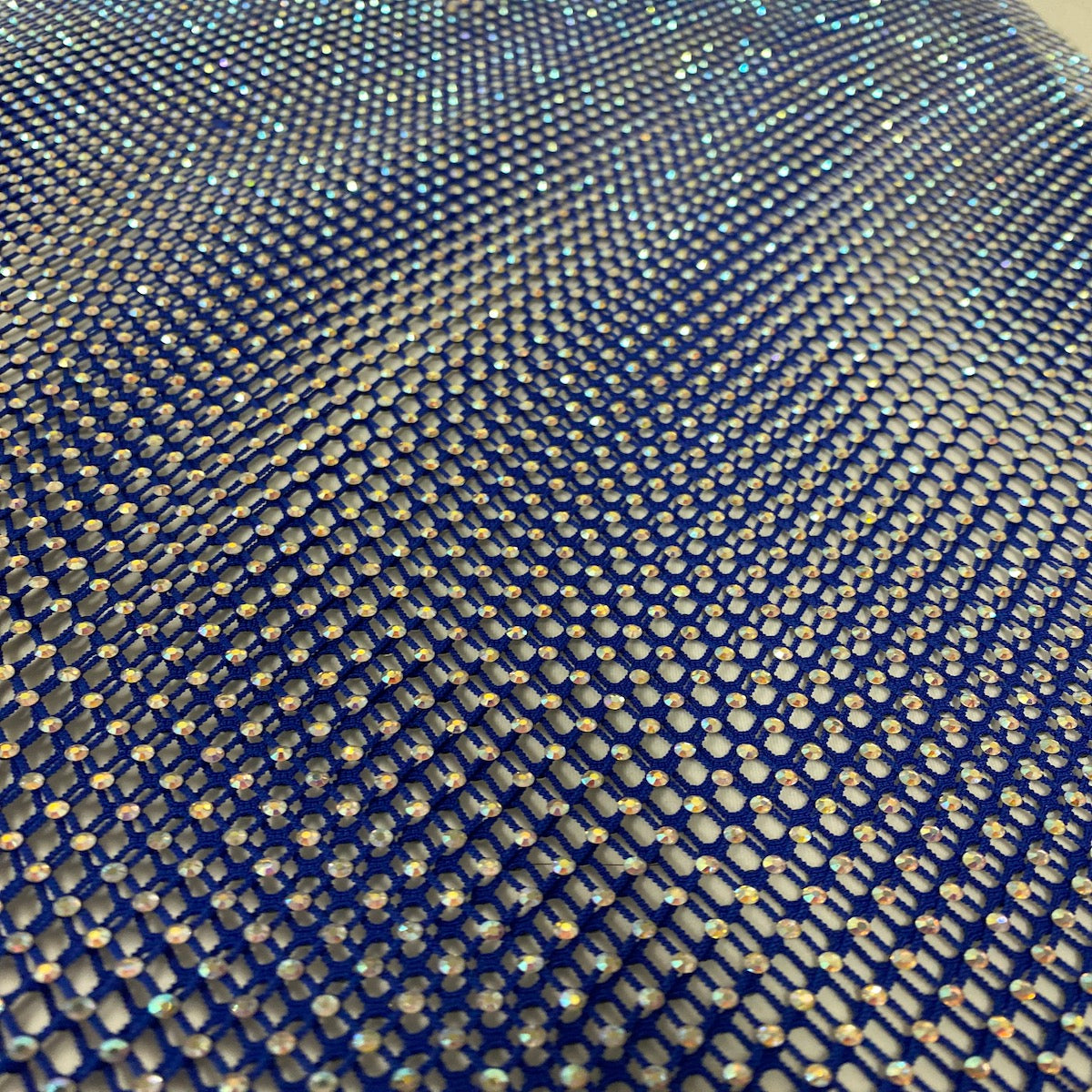 Serene Iridescent Rhinestone Fishnet Lace Fabric