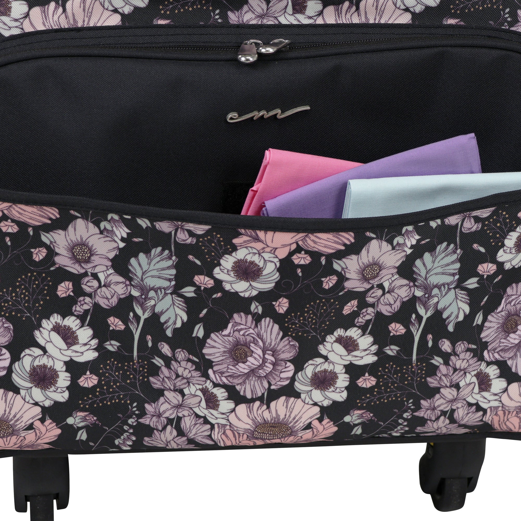 Everything Mary XL 4 Wheel Collapsible Rolling Sewing Machine Storage Case, Pink Floral