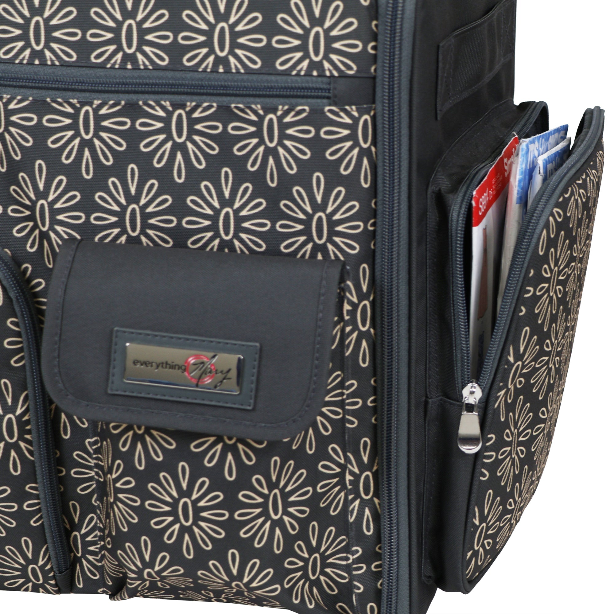 Everything Mary Flat Top XL 4 Wheel Collapsible Rolling Sewing Machine Storage Case, Tan Floral