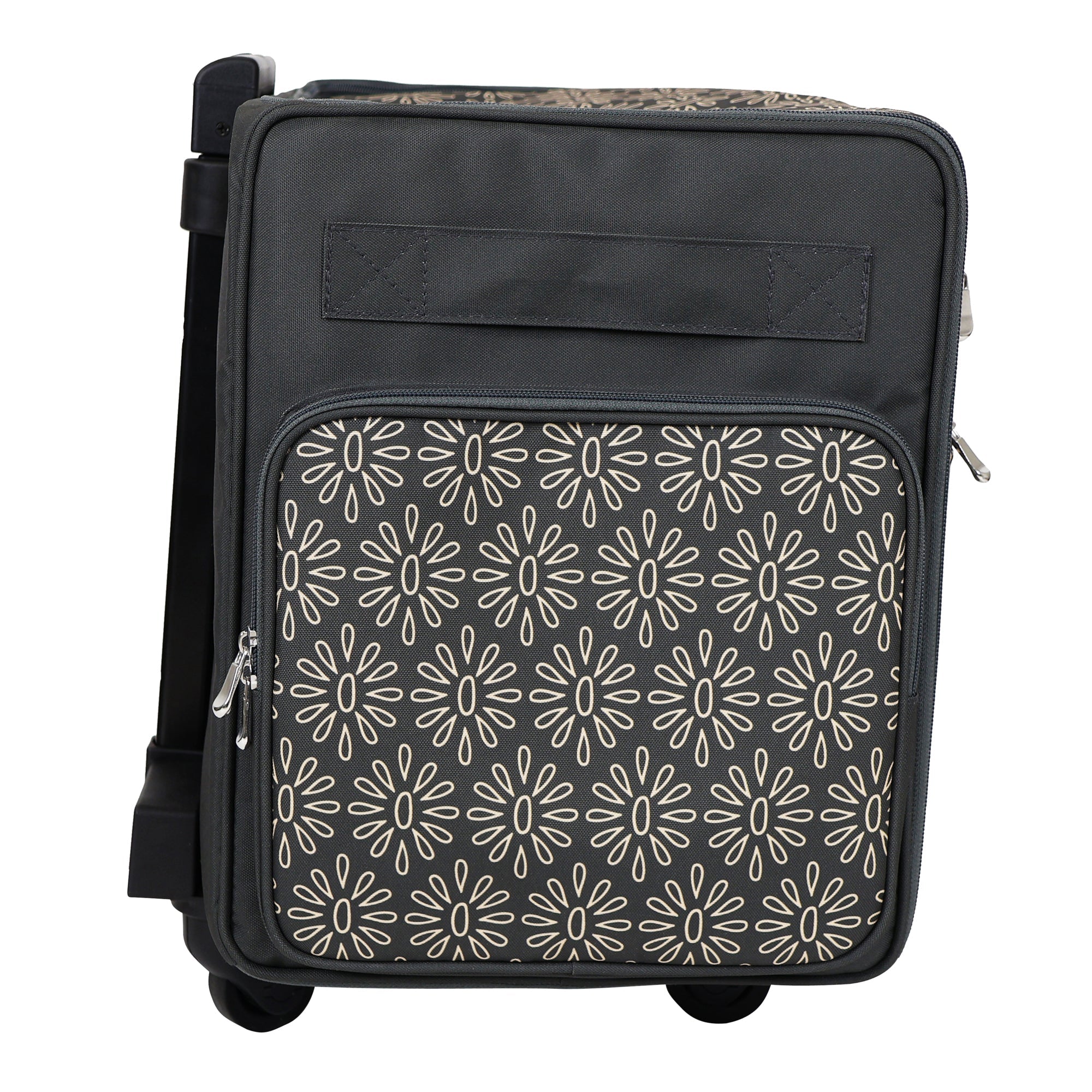 Everything Mary Flat Top XL 4 Wheel Collapsible Rolling Sewing Machine Storage Case, Tan Floral